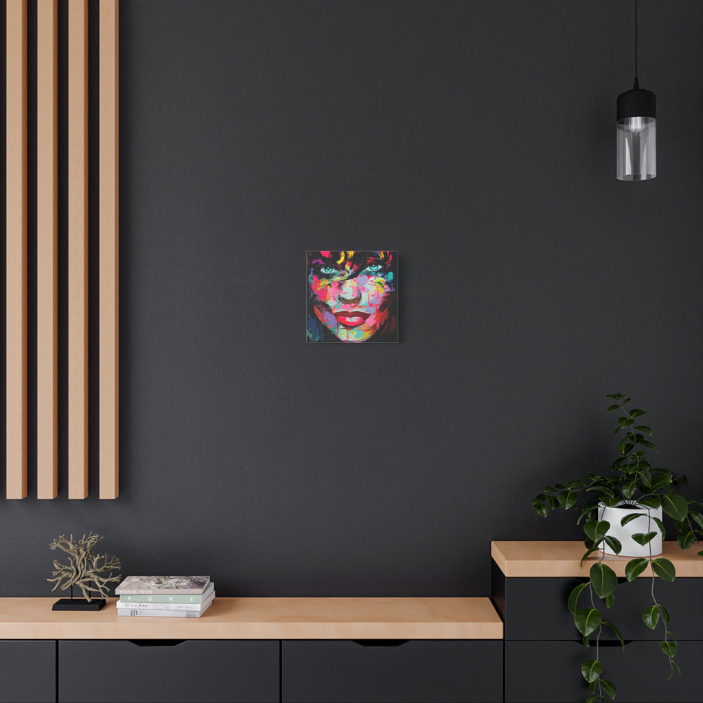 Colorful Abstract Portrait Canvas Print — Neon Female Face Matte Stretched Wall Art - TheKaraHan