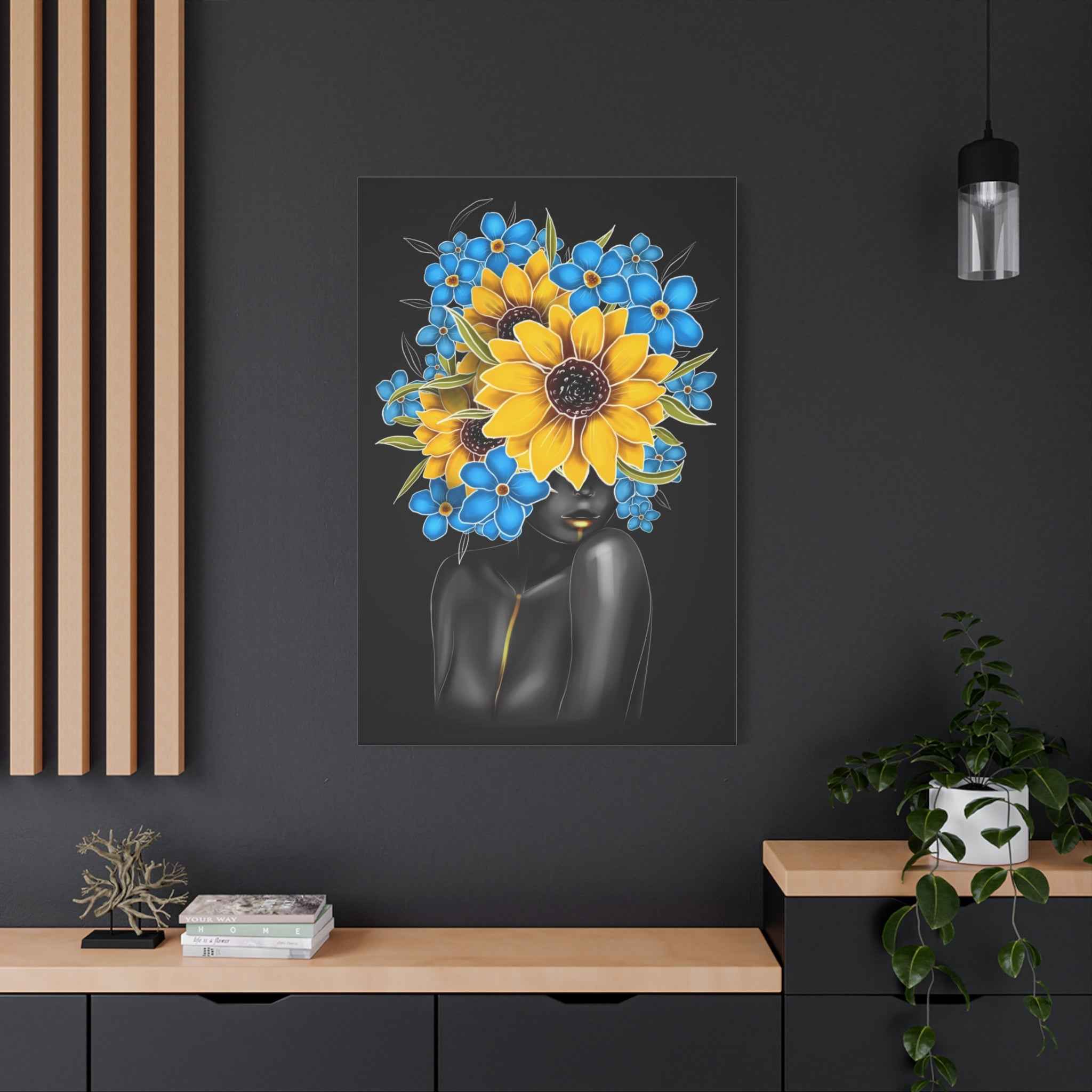Blue & Yellow Floral Woman Wall Art