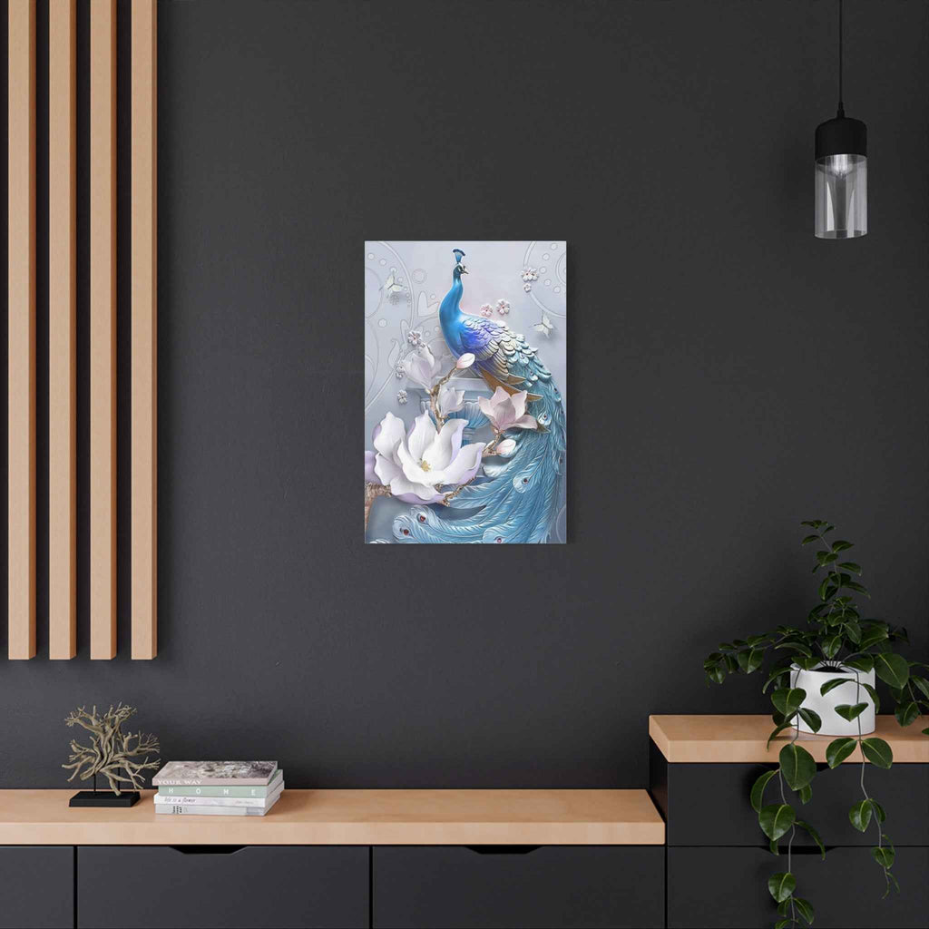 Blue Peacock Canvas Wall Art - Matte Stretched Floral Home Decor - TheKaraHan