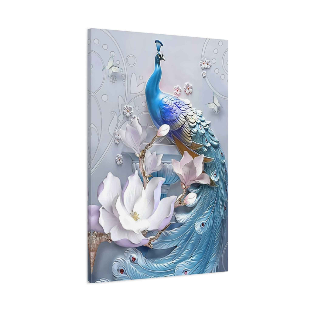 Blue Peacock Canvas Wall Art - Matte Stretched Floral Home Decor - TheKaraHan