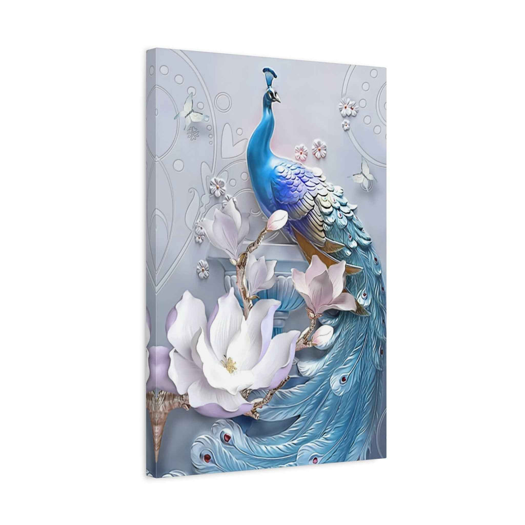 Blue Peacock Canvas Wall Art - Matte Stretched Floral Home Decor - TheKaraHan