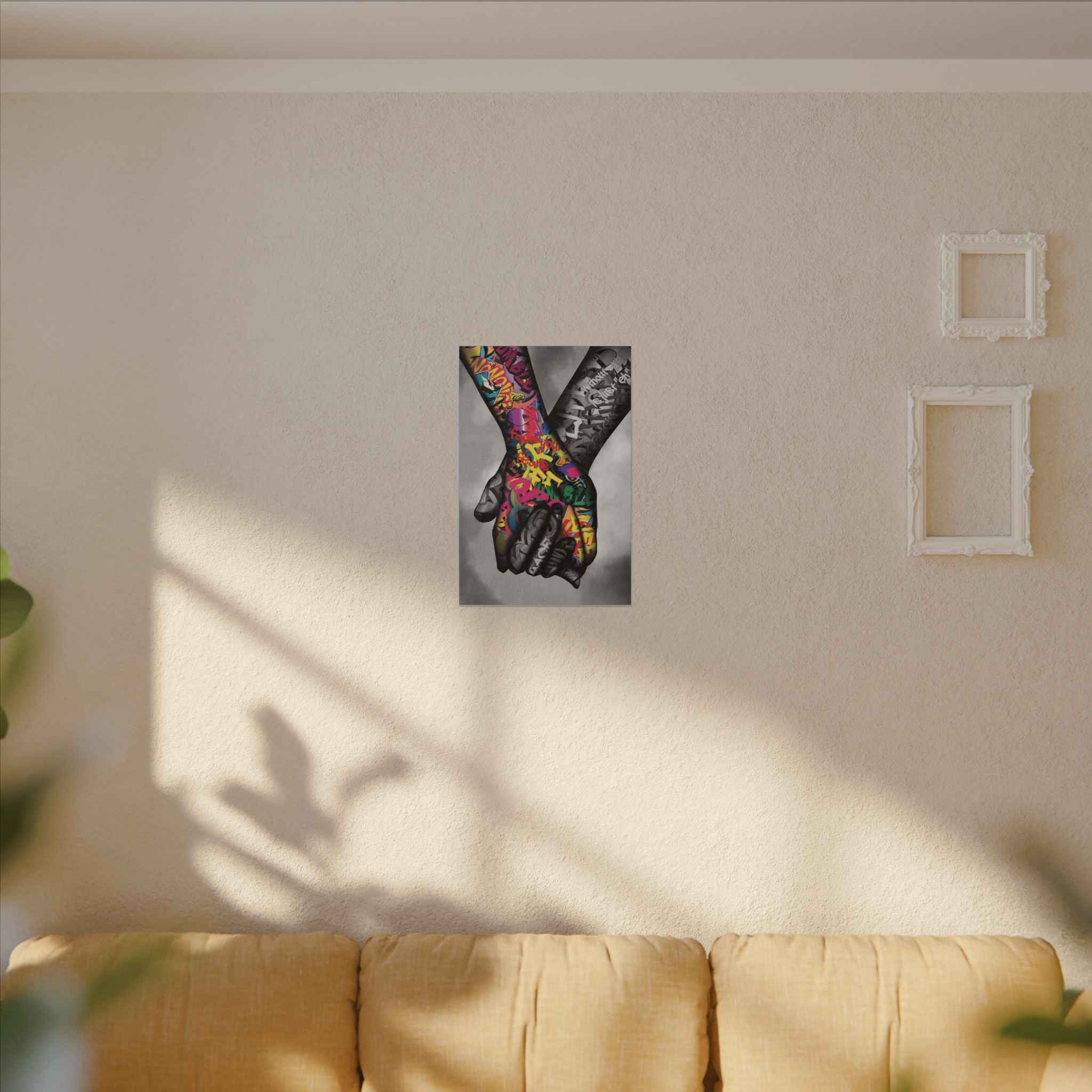 Graffiti Hands Canvas Art - Vibrant Colorful Holding Hands Wall Print - TheKaraHan