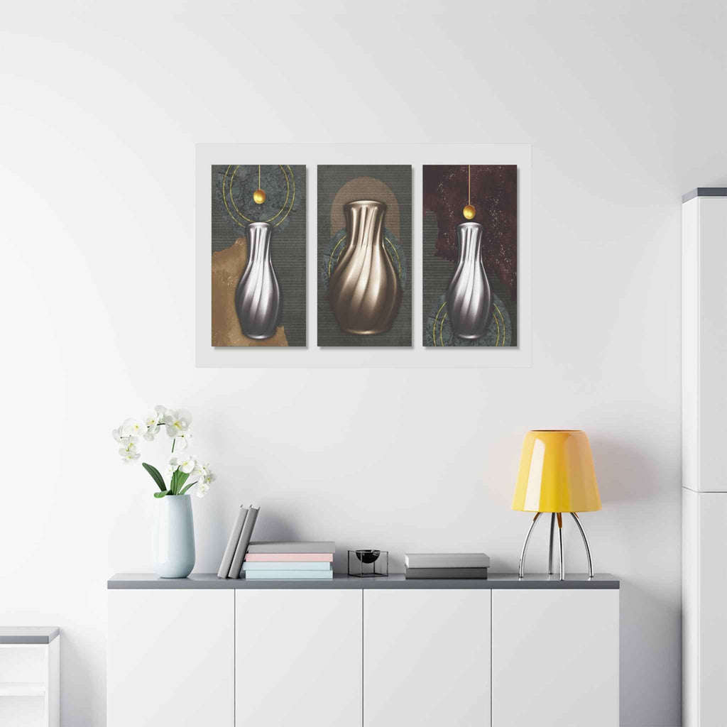 Modern Abstract Vase Triptych Canvas Wall Art – Luxury Geometric Wall Decor