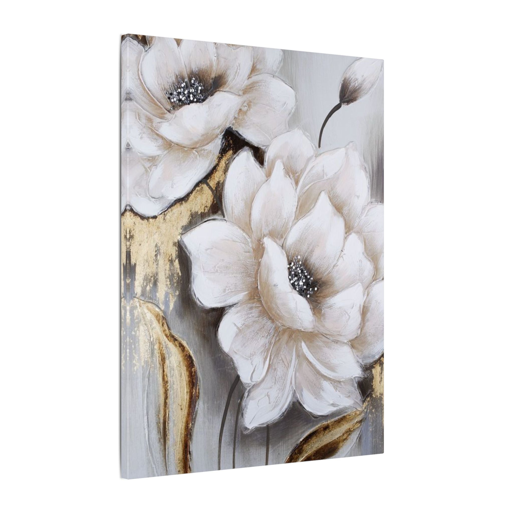 Neutral Floral Canvas Art - White Peony Wall Decor (Matte Stretched) 