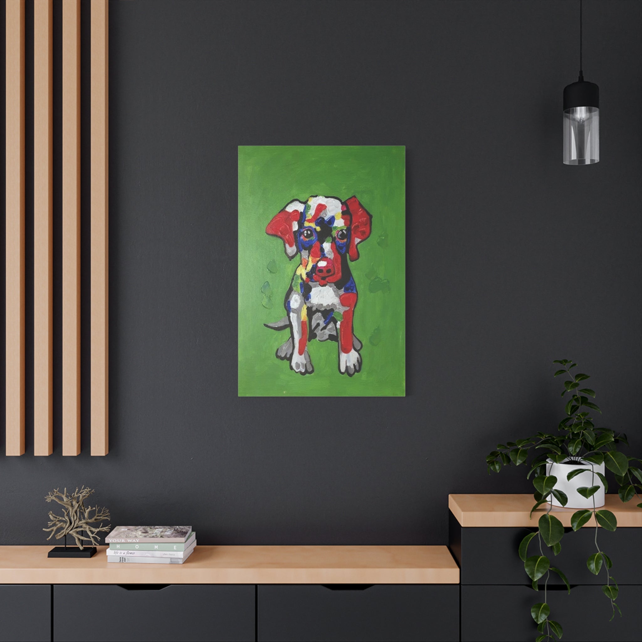 Colorful Pop Art Puppy Canvas Print — Stretched Matte Wall Art 