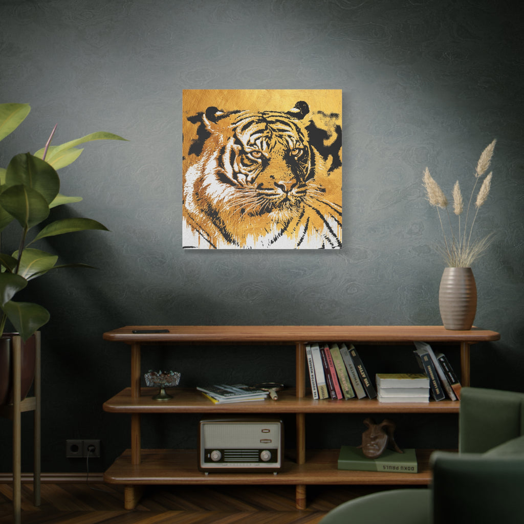 Golden Tiger Portrait Matte Canvas Art – Stretched Wall Decor