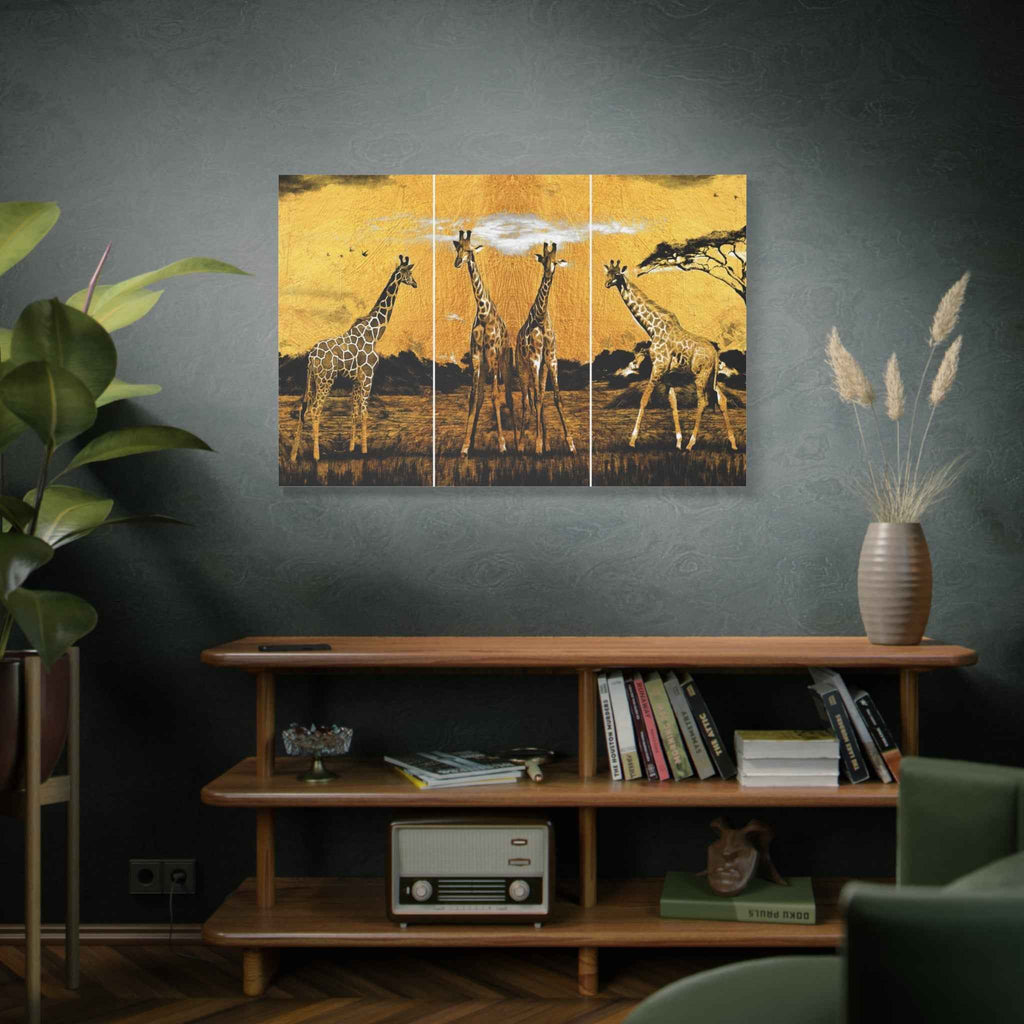 African Giraffe Wall Art – Stunning Triptych Canvas Safari Wildlife Decor