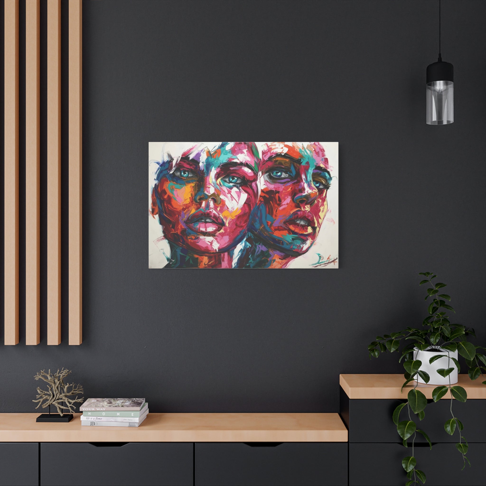 Colorful Abstract Portrait Canvas Print — Vibrant Dual Faces Wall Art 
