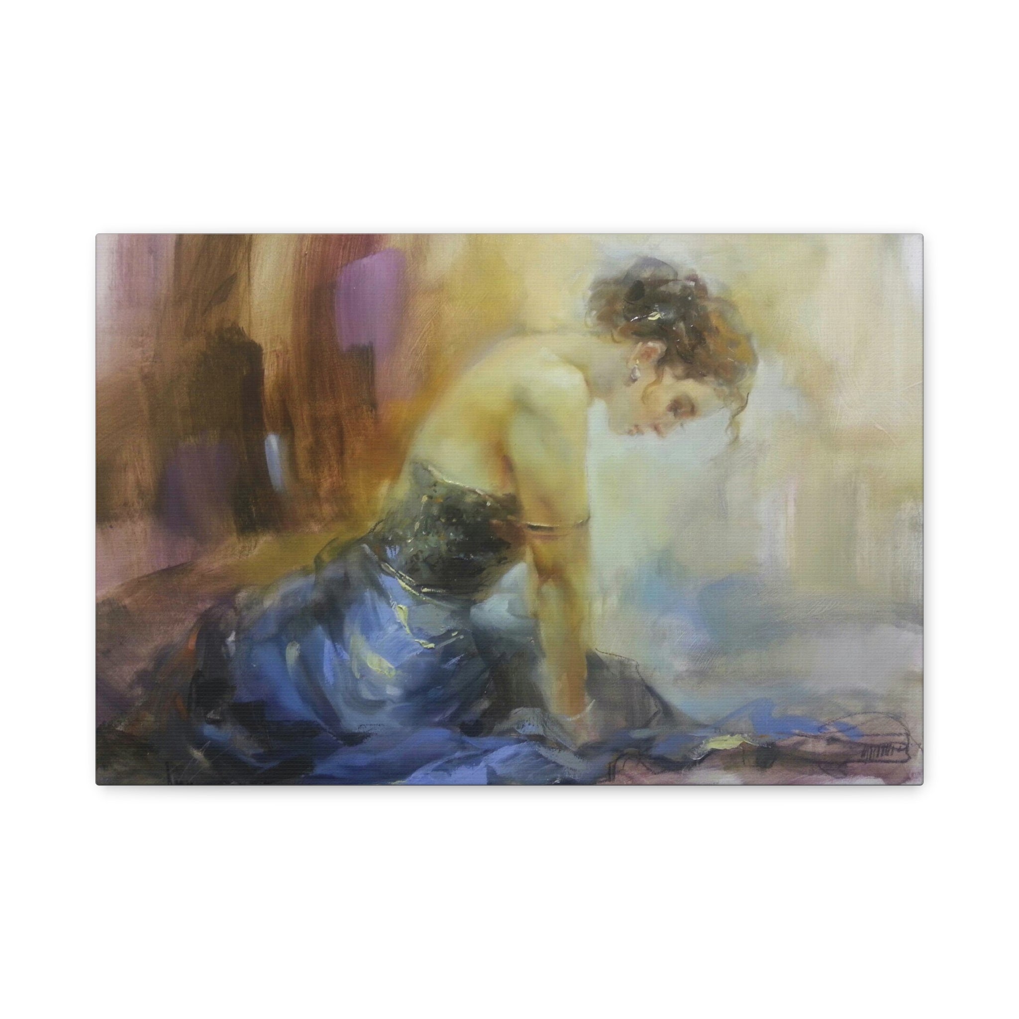 Canvas Wall Art – Serene Woman in Blue, Matte Stretched Canvas 