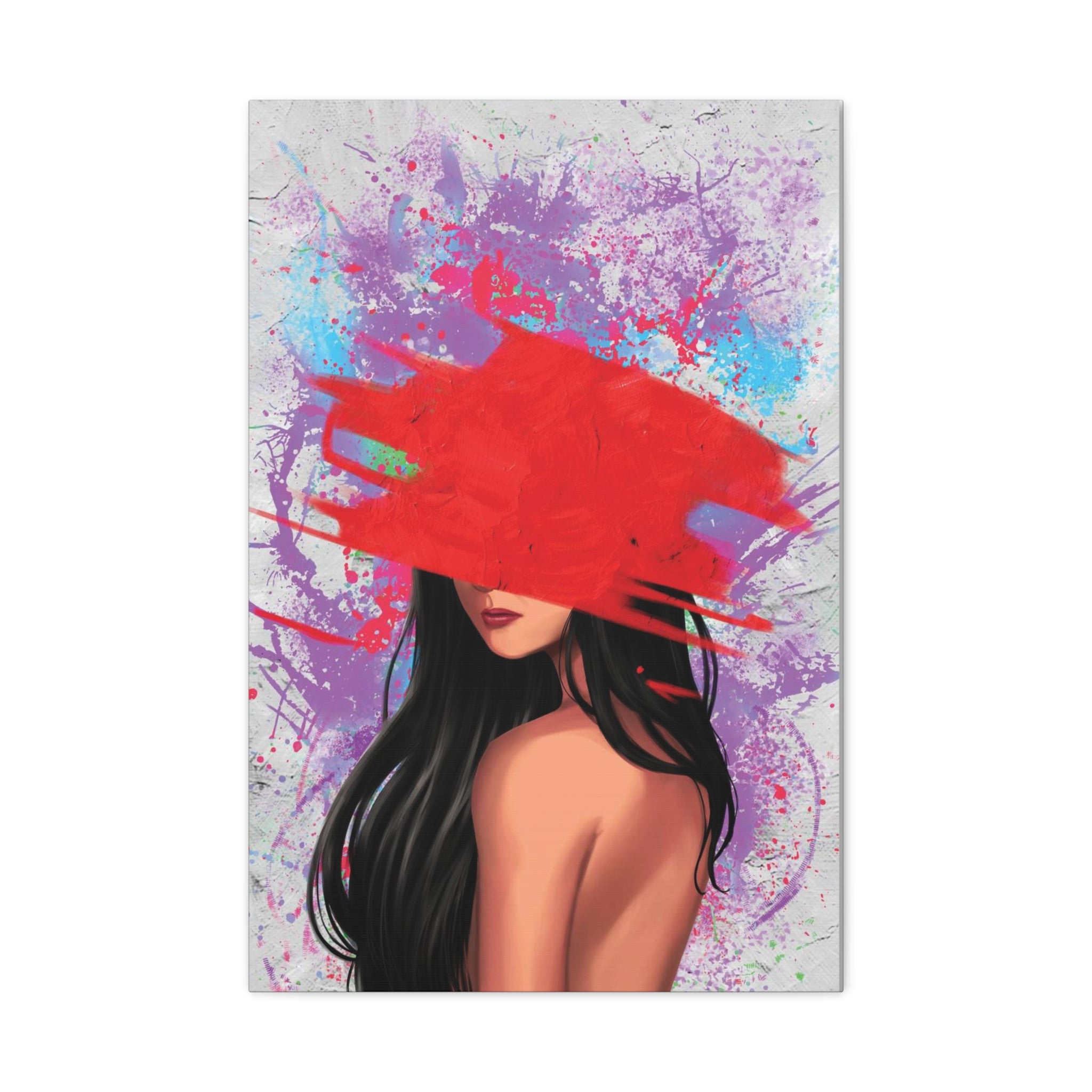 Abstract Red Brushstroke Woman — Matte Stretched Canvas Wall Art 