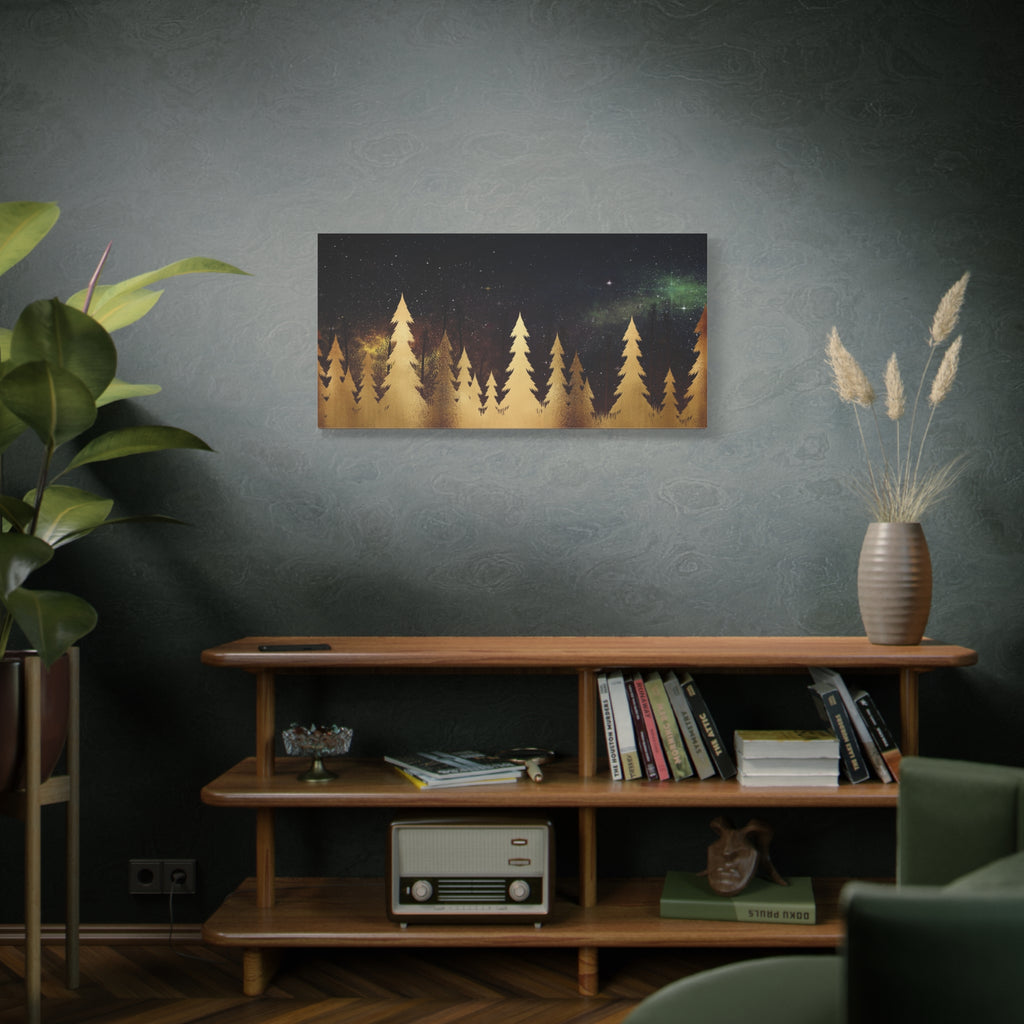 Forest Night Sky Canvas Wall Art - Stretched Pine Silhouette Matte Print - TheKaraHan
