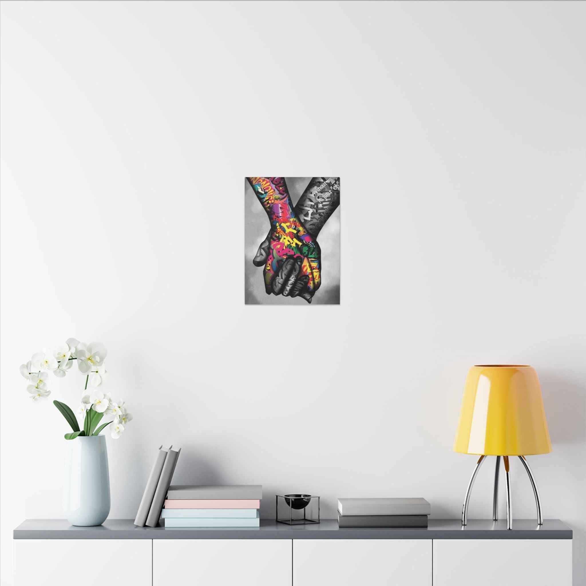 Graffiti Hands Canvas Art - Vibrant Colorful Holding Hands Wall Print - TheKaraHan