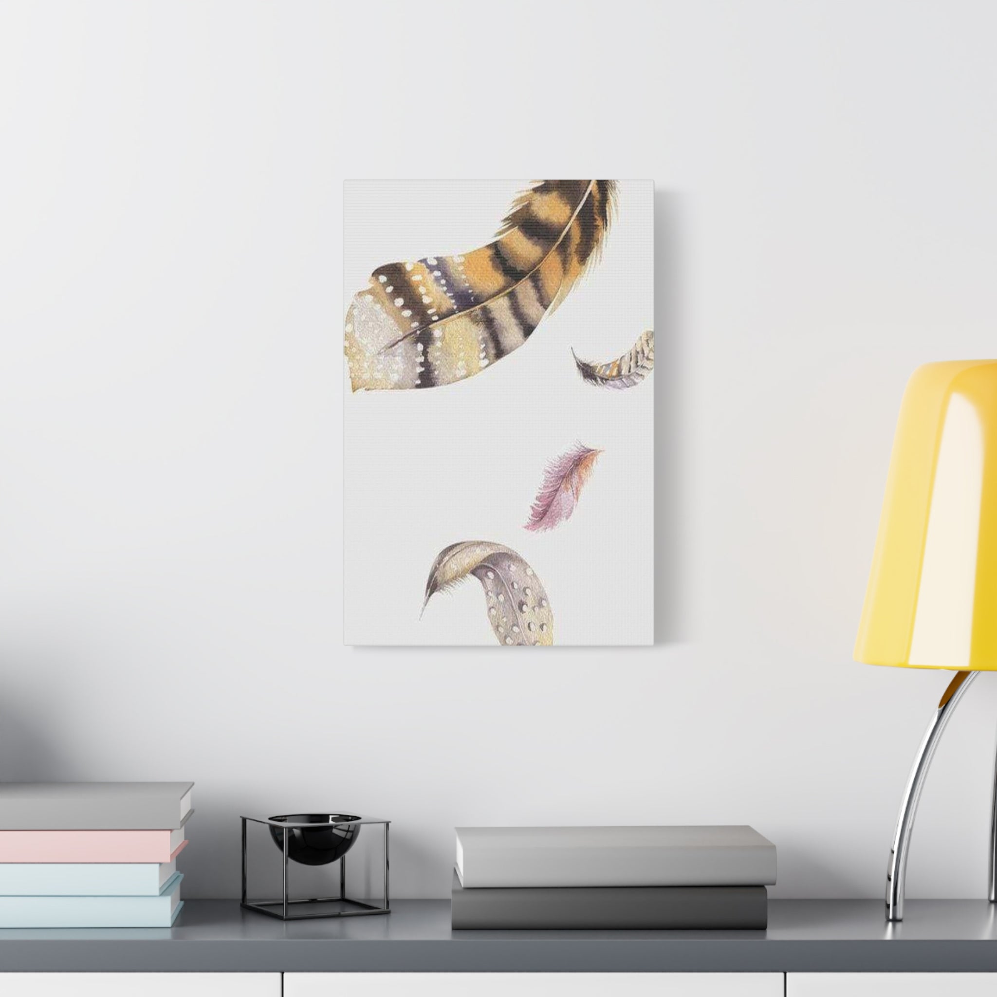 Watercolor Feather Canvas Print — Boho Wall Art, Neutral Feather Nursery Decor 