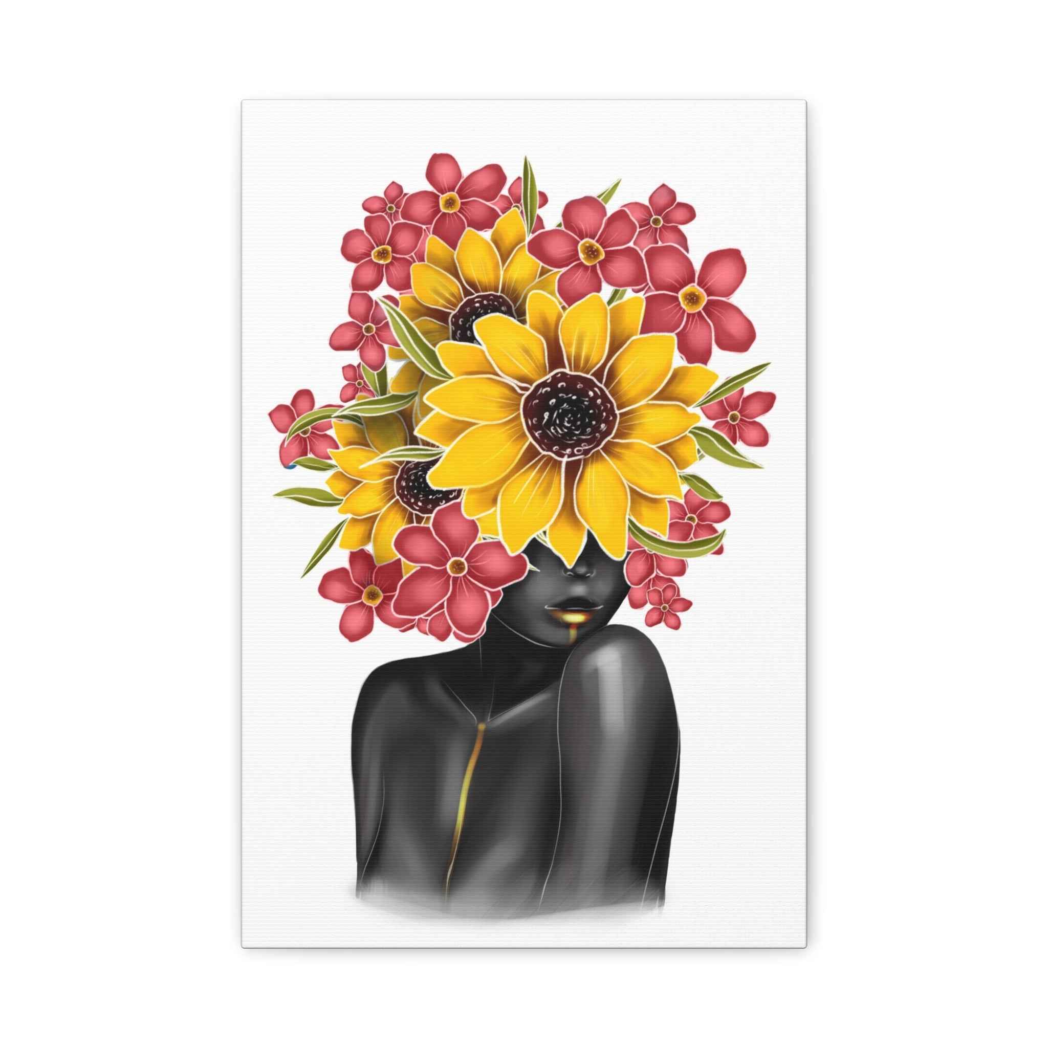 Black Woman Floral Portrait Wall Art