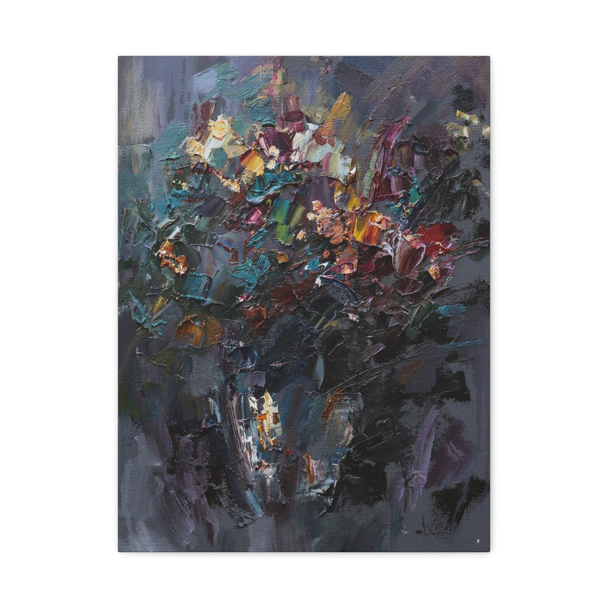 Abstract Floral Canvas Art - Moody Bouquet Matte Stretched Wall Painting 