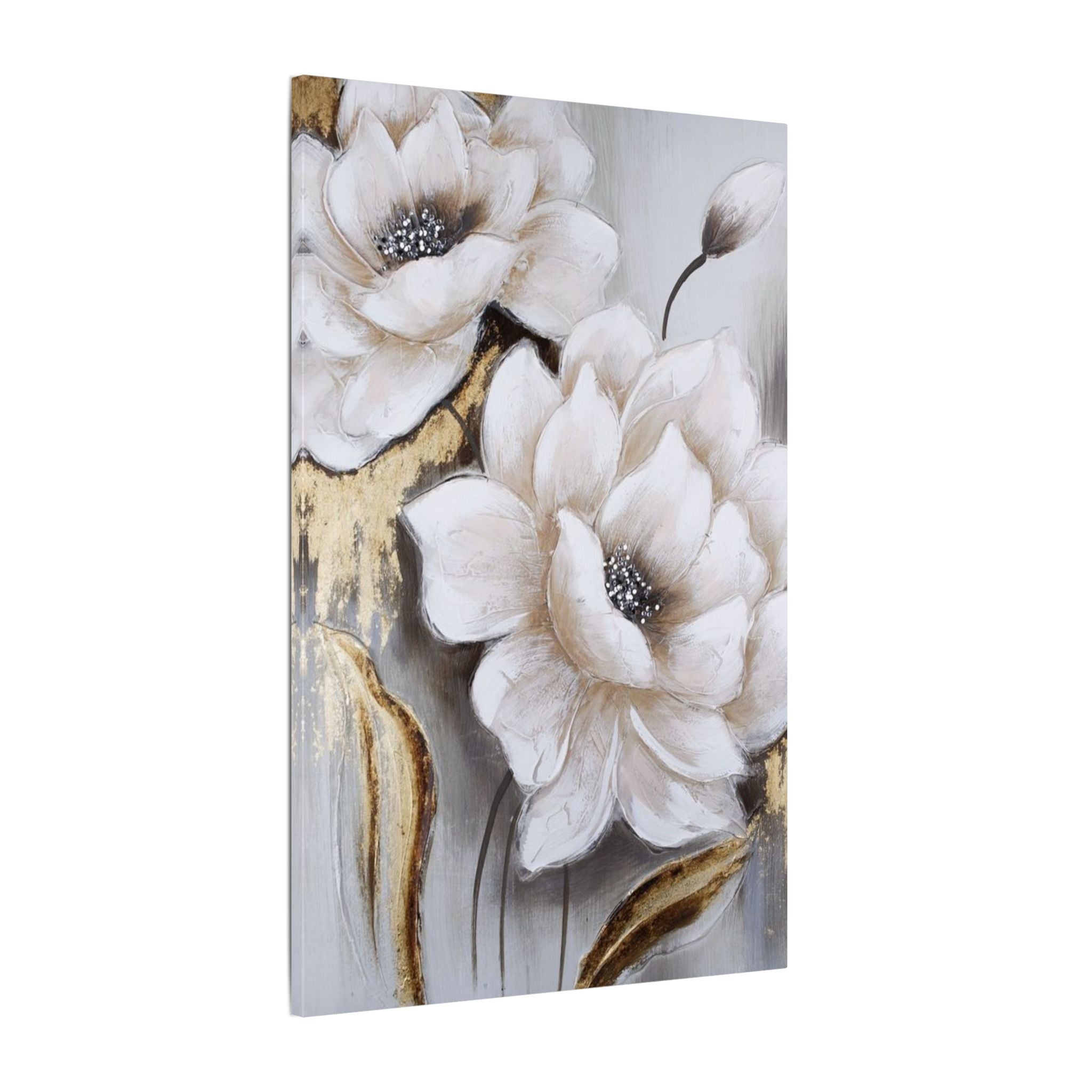 Neutral Floral Canvas Art - White Peony Wall Decor (Matte Stretched)