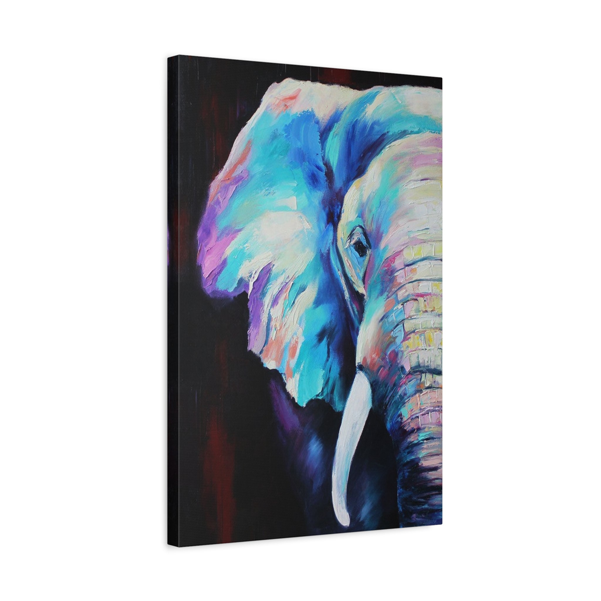 Vibrant Colorful Elephant Matte Stretched Canvas Wall Art 