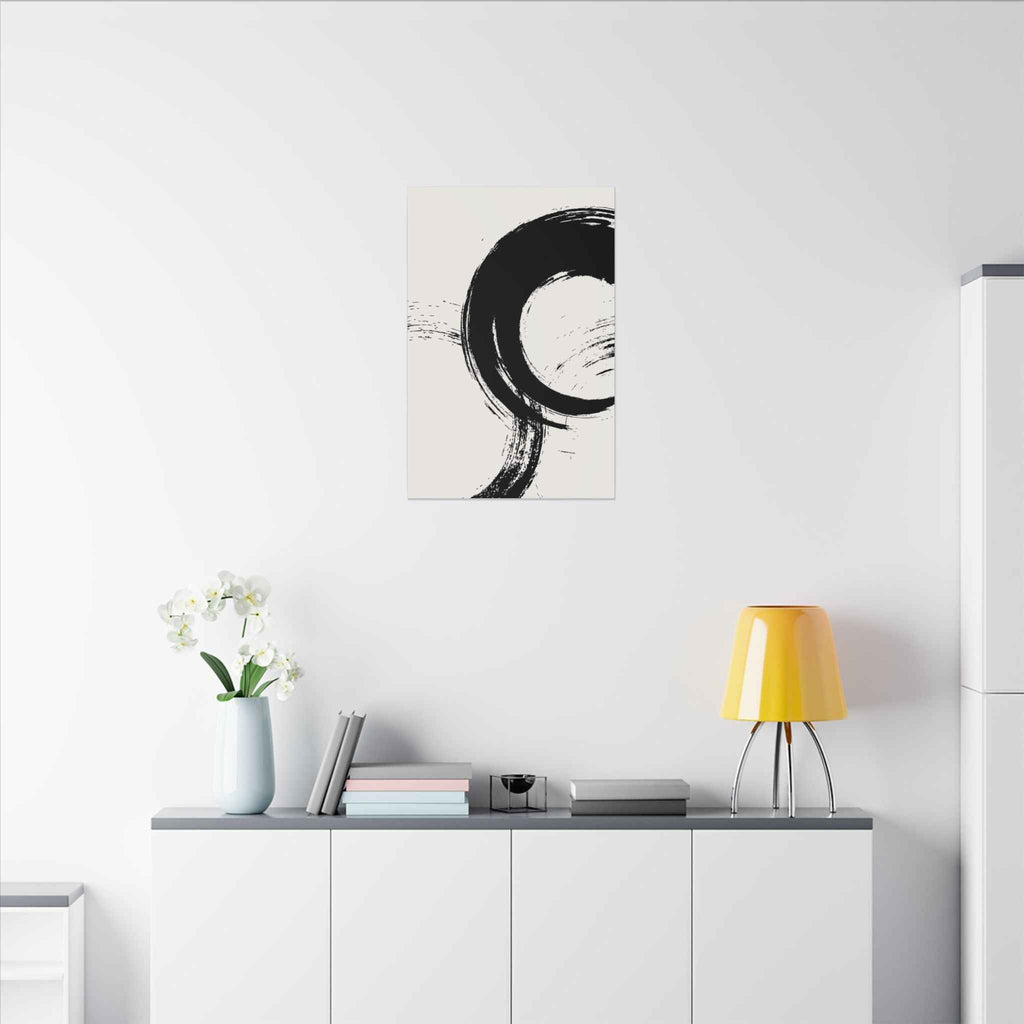 Zen Brushstroke Wall Art - Minimalist Black Circle Abstract Canvas Decor - TheKaraHan