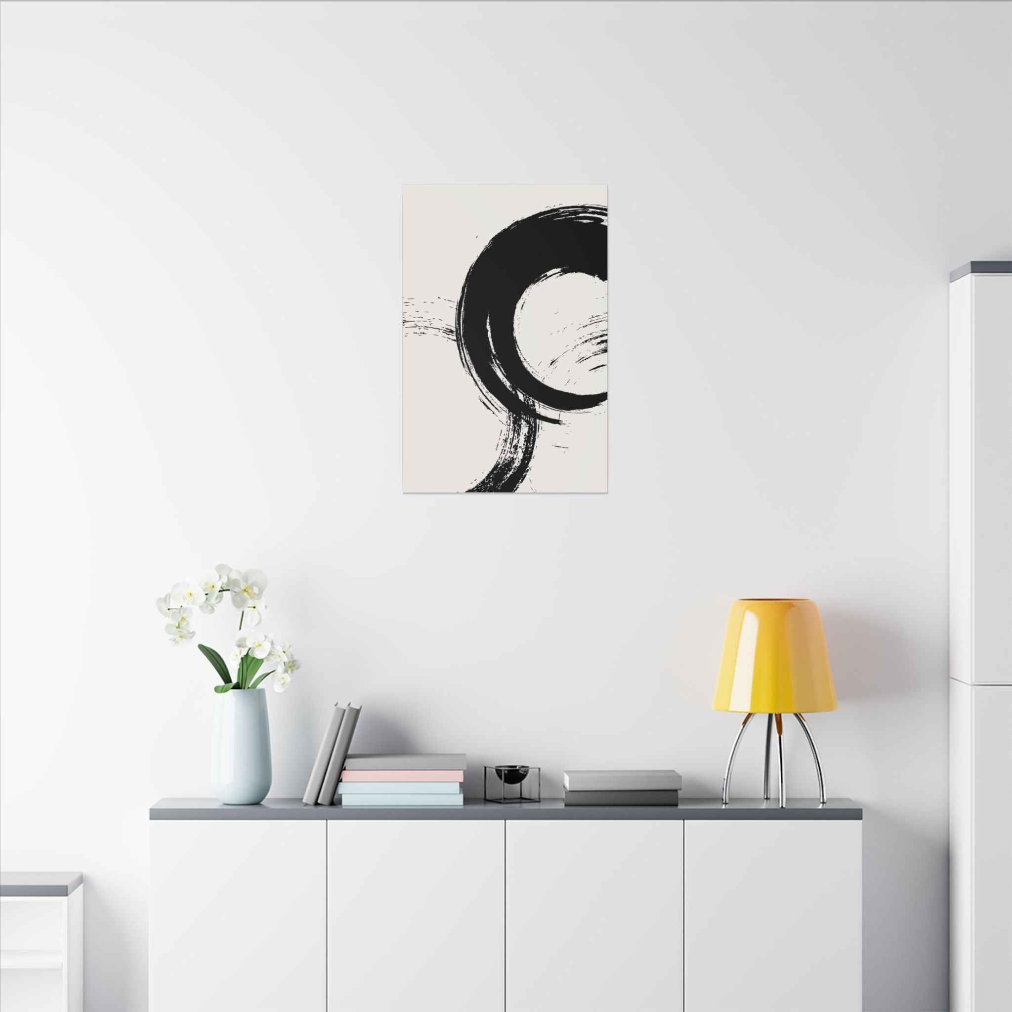 Zen Brushstroke Wall Art - Minimalist Black Circle Abstract Canvas Decor - TheKaraHan
