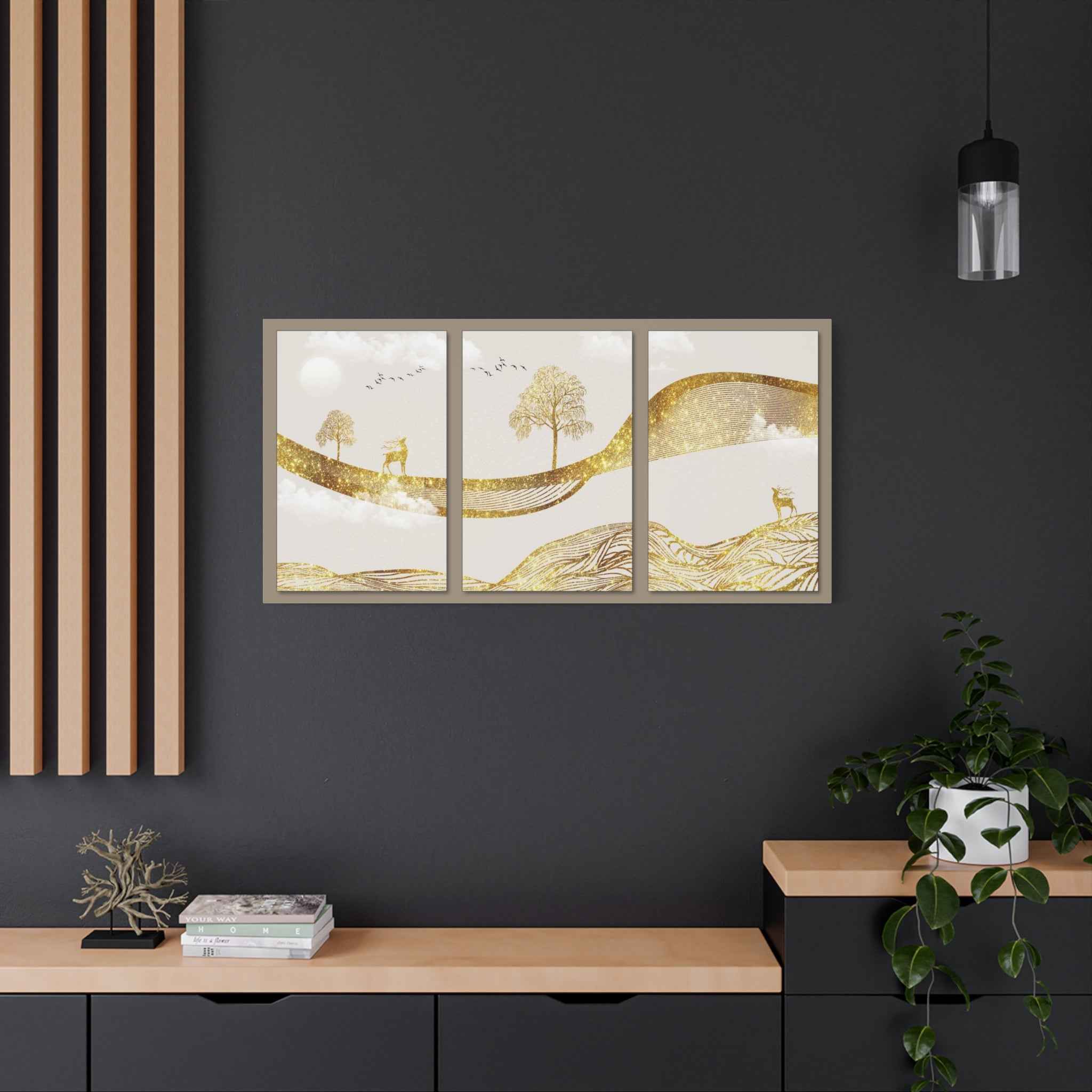Beige Gold Abstract Landscape Canvas Wall Art – Modern Minimalist Nature Wall Decor for Living Room