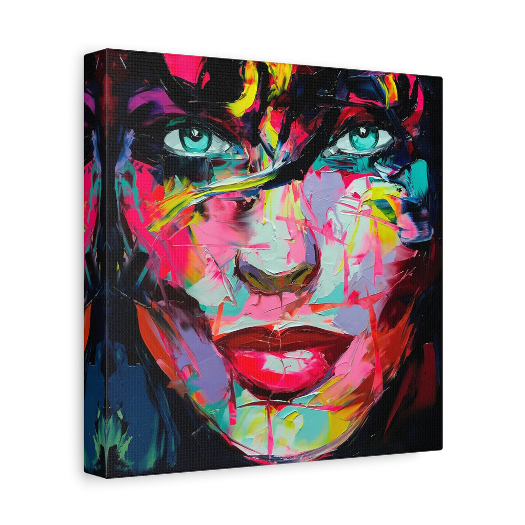 Colorful Abstract Portrait Canvas Print — Neon Female Face Matte Stretched Wall Art - TheKaraHan