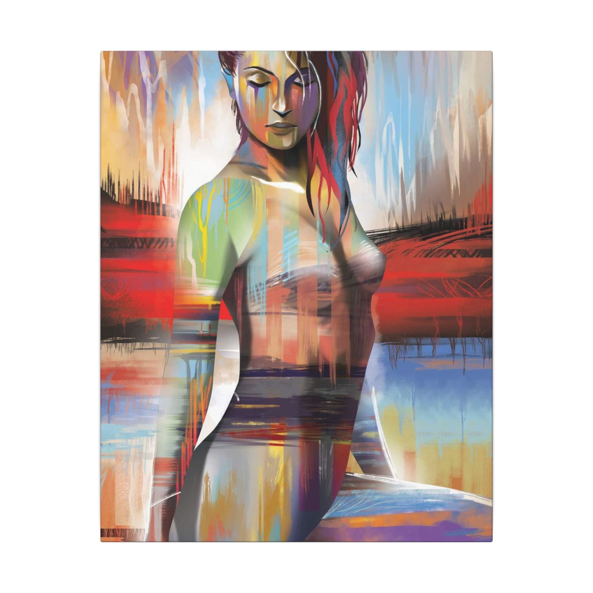 Abstract Colorful Woman Matte Canvas Print — Modern Figurative Wall Art 