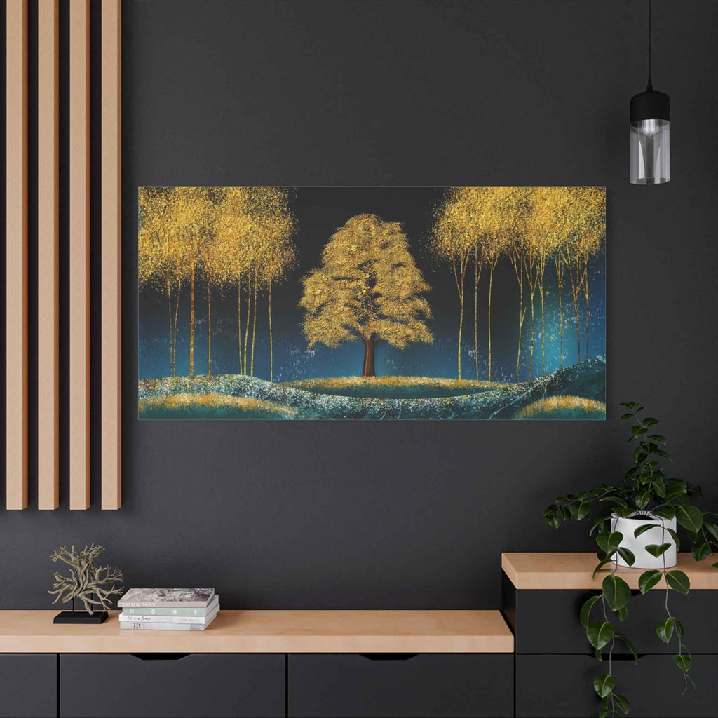 Golden Tree Landscape Canvas Wall Art – Luxury Nature Wall Decor