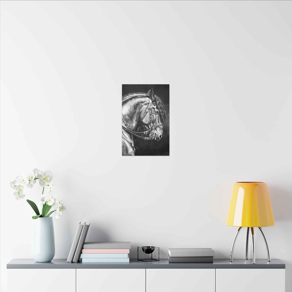 Black and White Horse Portrait Canvas - Matte Stretched Wall Decor - TheKaraHan