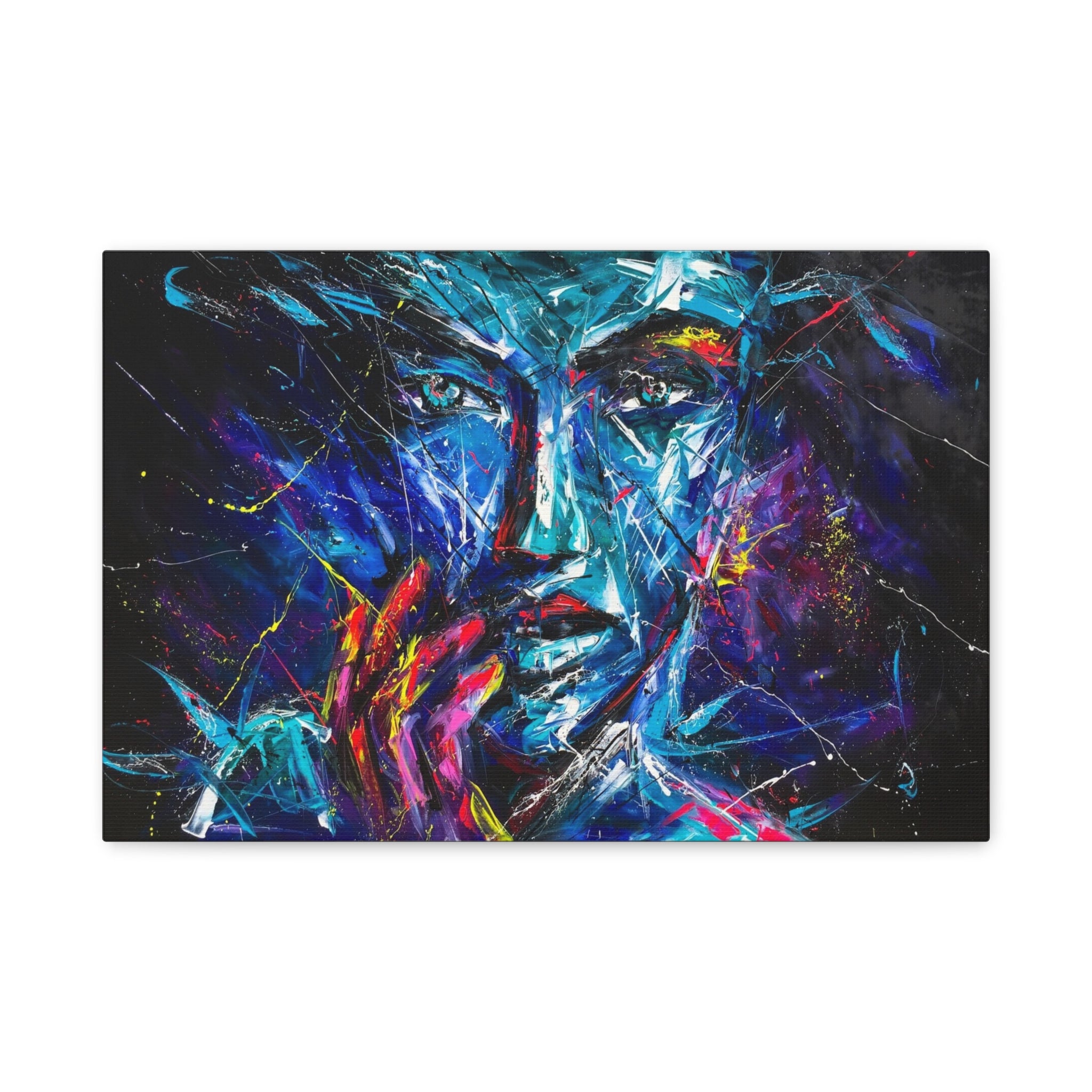 Abstract Neon Portrait Canvas - Colorful Expressionist Wall Art (Matte Stretched) 