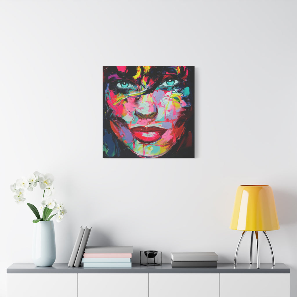 Colorful Abstract Portrait Canvas Print — Neon Female Face Matte Stretched Wall Art - TheKaraHan