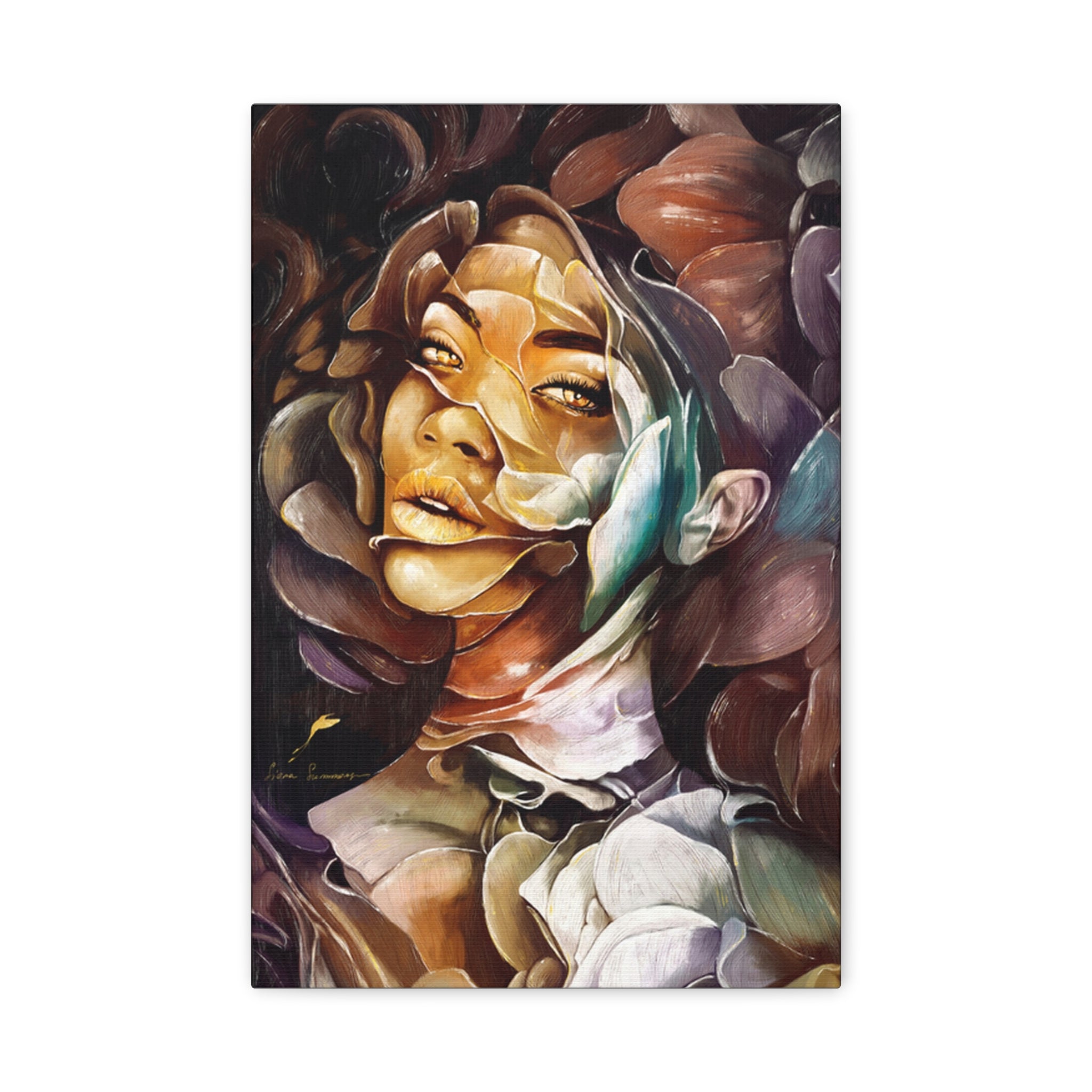 Abstract Floral Portrait Canvas Print — Contemporary Woman Face Art 