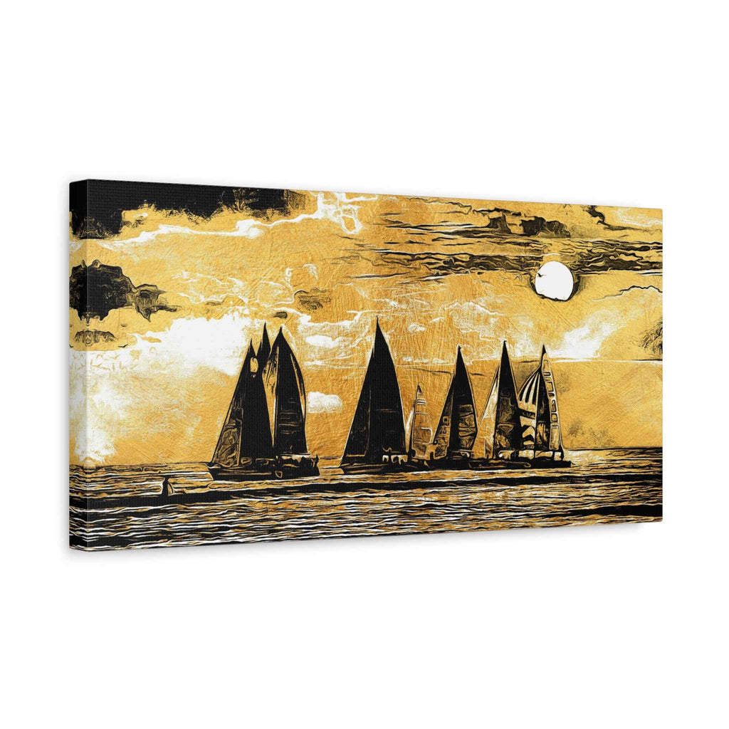 Golden Sailboat Wall Art Canvas – Vintage Ocean Landscape Luxury Nautical Artwork