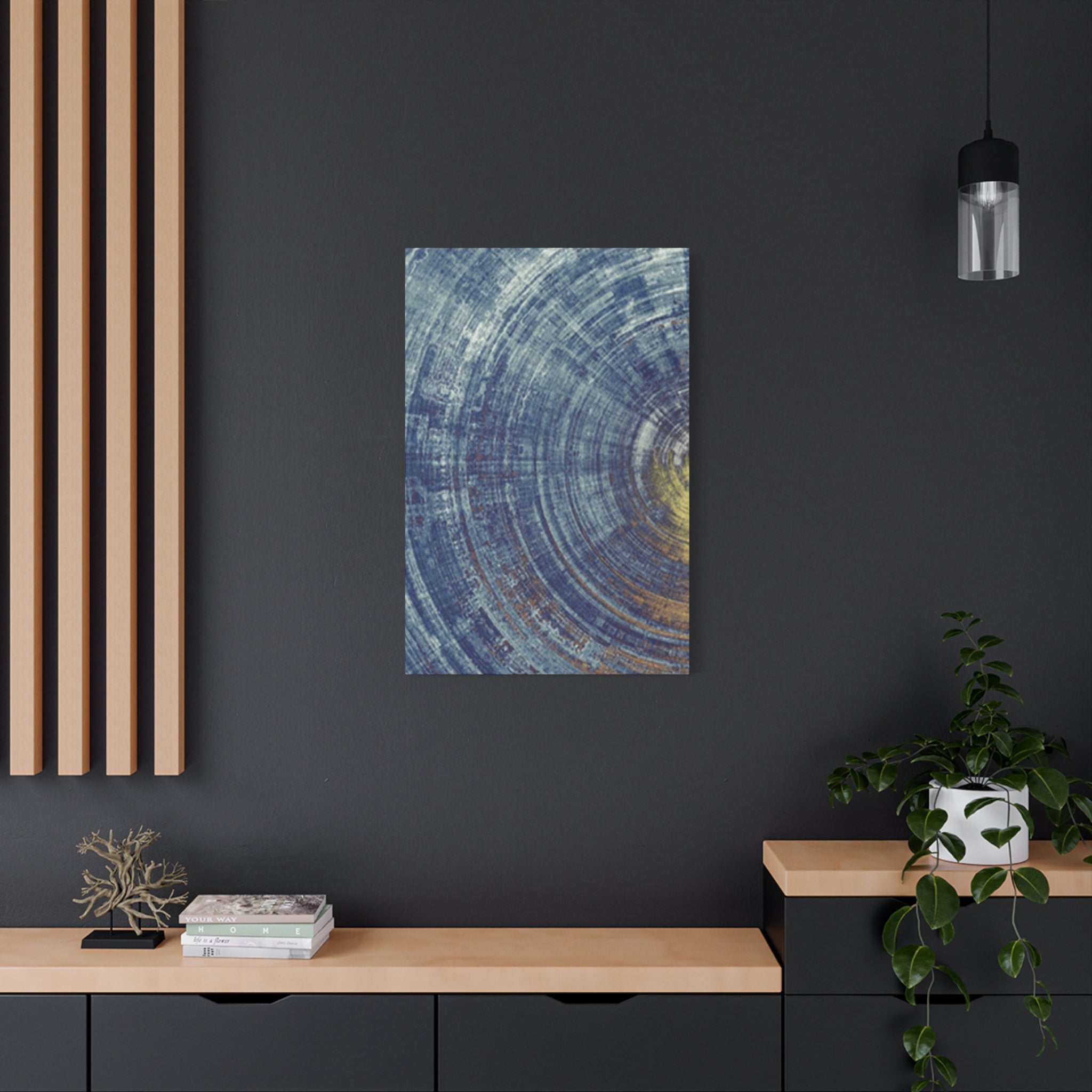 Abstract Blue Tree-Ring Canvas Art – Circular Texture Matte Stretched Canvas 
