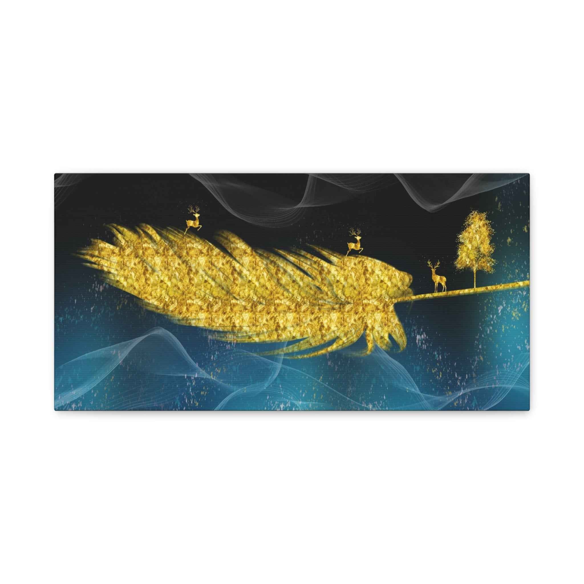 Golden Feather Deer Landscape Canvas Wall Art – Luxury Nature Decor