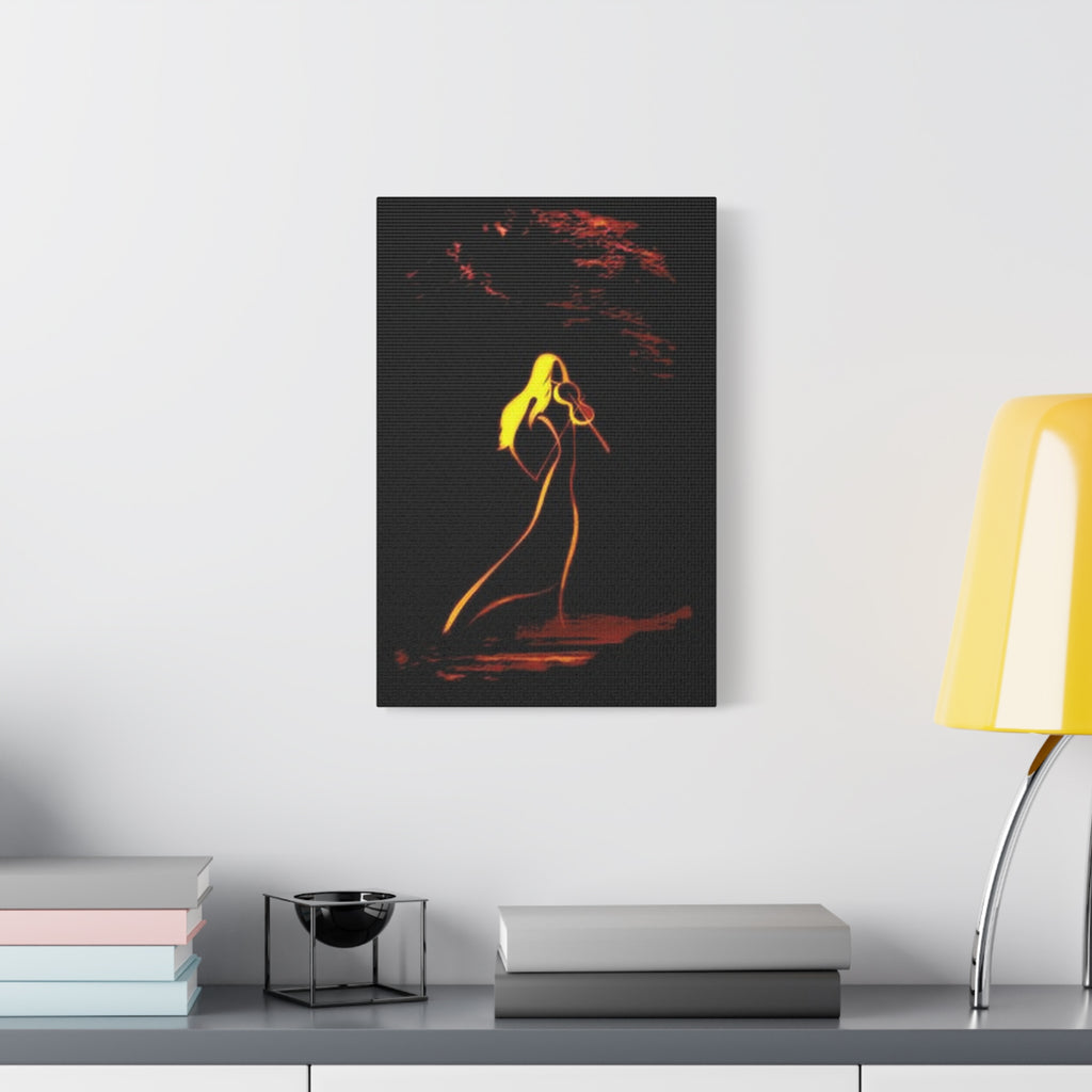 Sunset Singer Canvas Wall Art — Minimalist Neon Female Vocalist Silhouette 