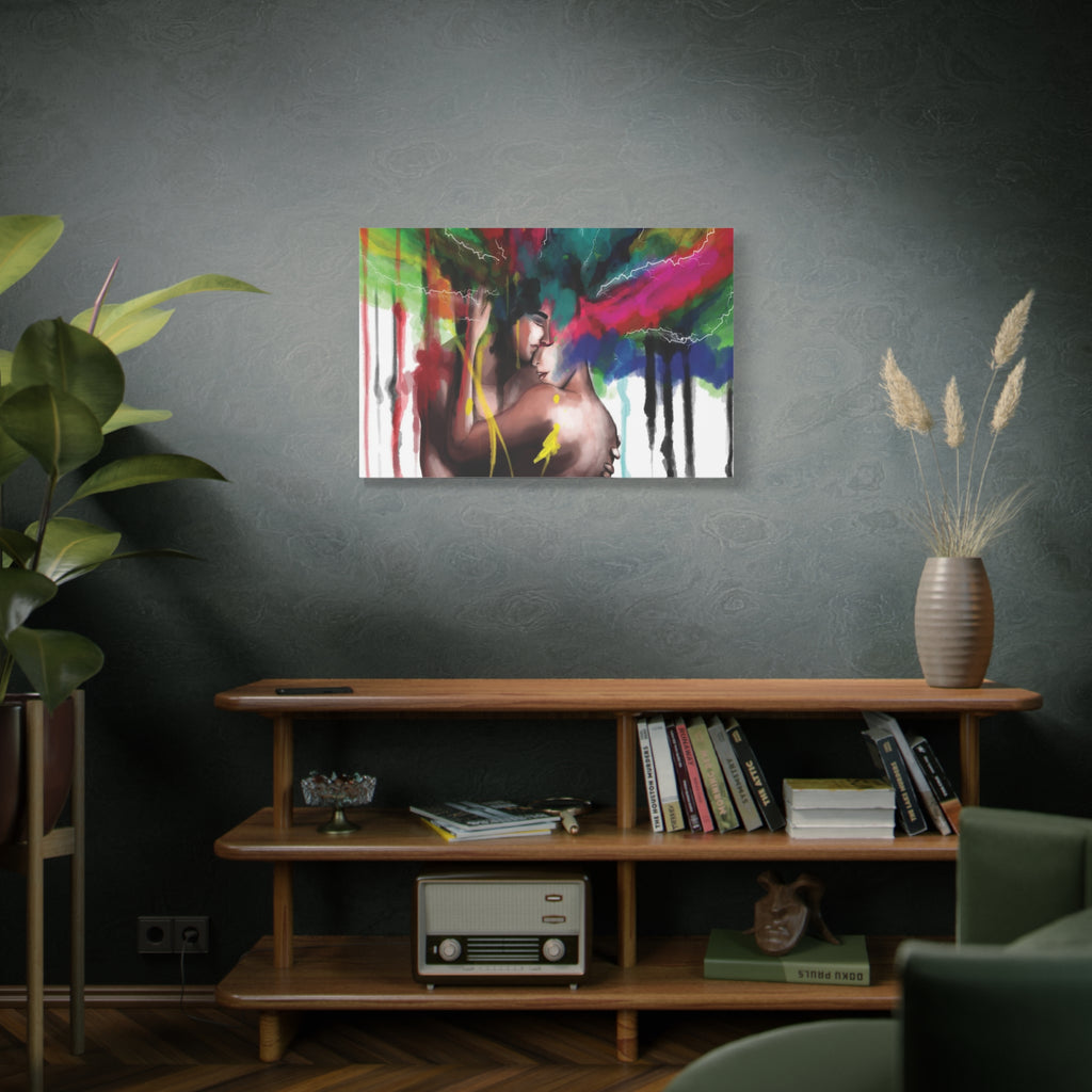 Abstract Rainbow Embrace Matte Canvas Wall Art — Colorful Couple Painting 