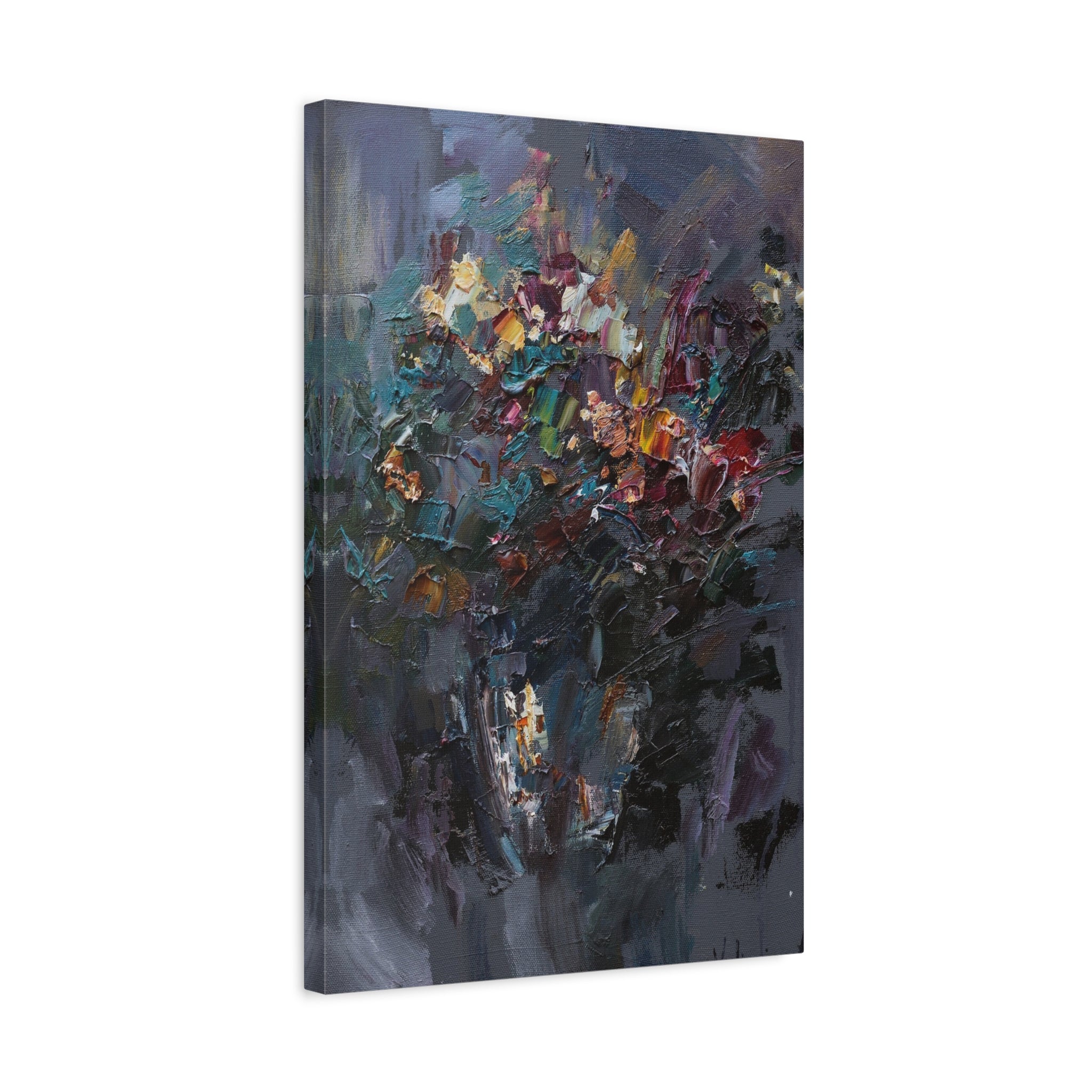 Abstract Floral Canvas Art - Moody Bouquet Matte Stretched Wall Painting 