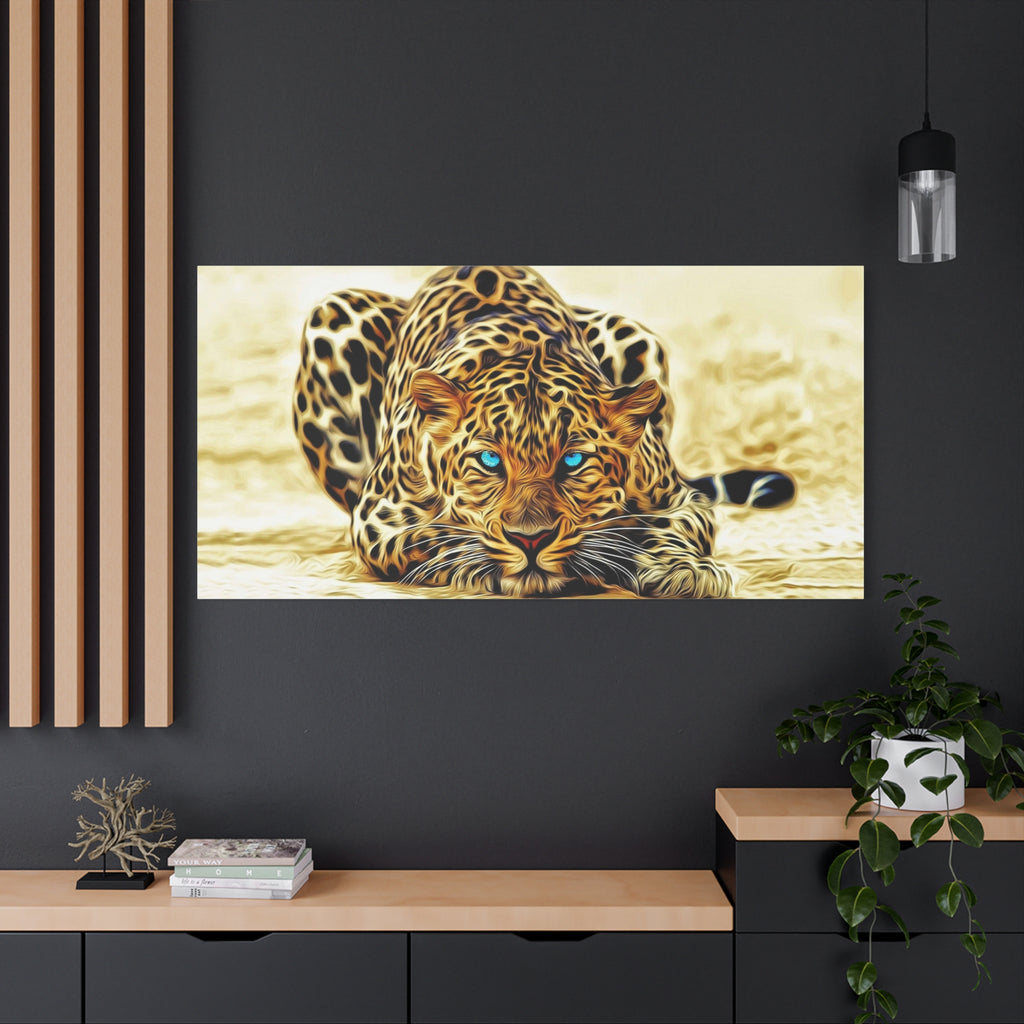 Leopard with Blue Eyes Matte Stretched Canvas Print — Wildlife Wall Art 