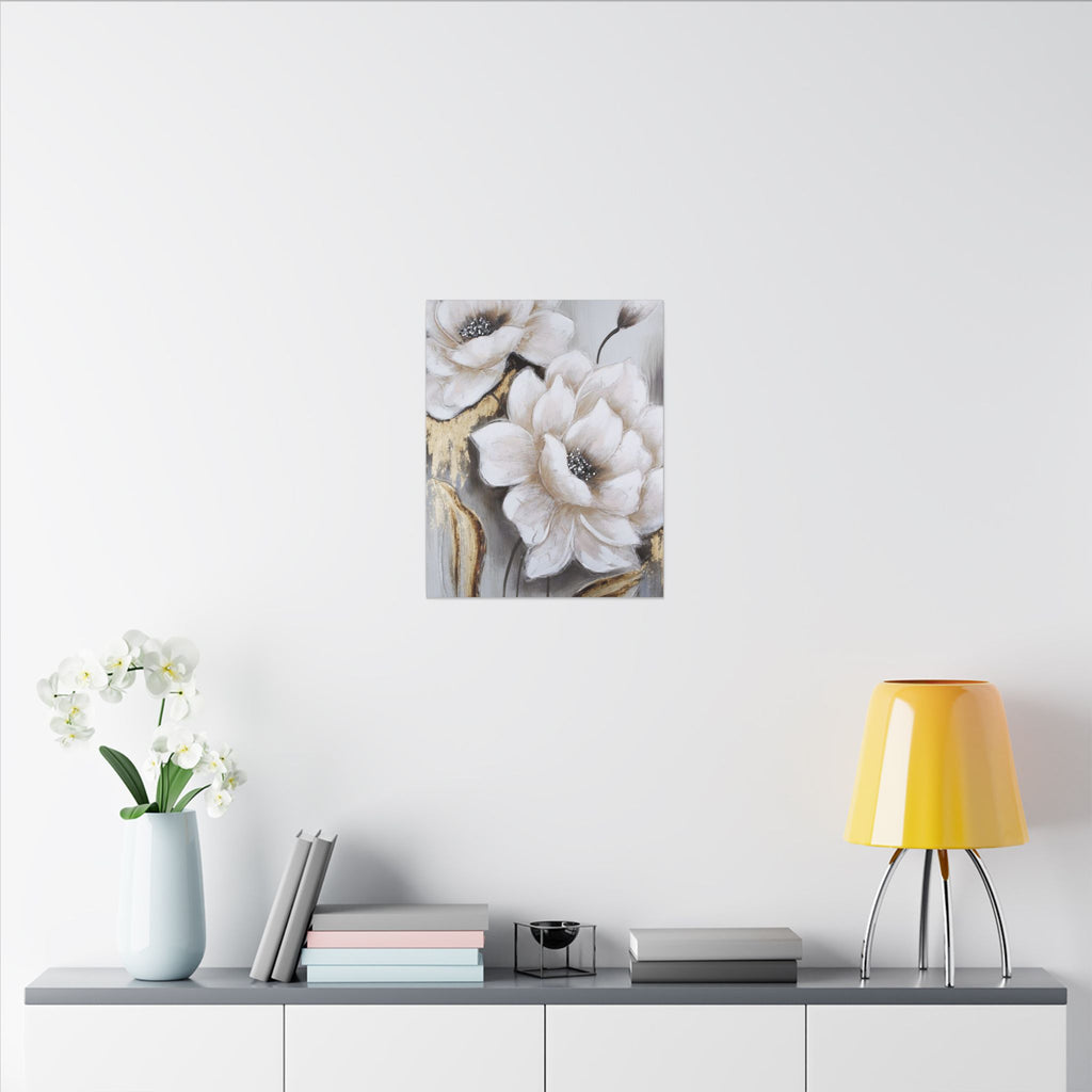 Neutral Floral Canvas Art - White Peony Wall Decor (Matte Stretched)