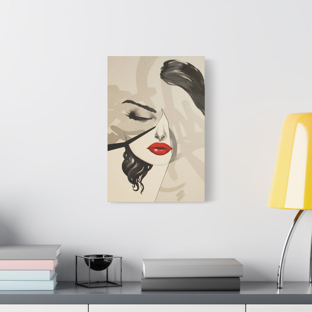 Abstract Red Lips Portrait Canvas Art - Matte Stretched Wall Decor 