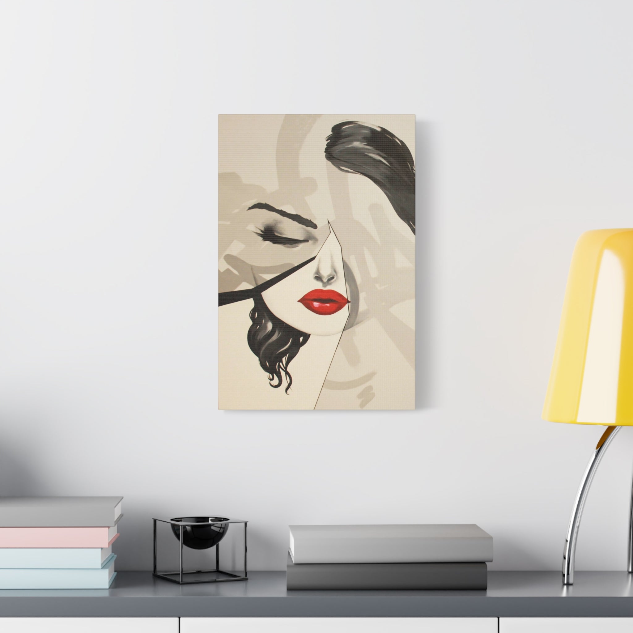 Abstract Red Lips Portrait Canvas Art - Matte Stretched Wall Decor 