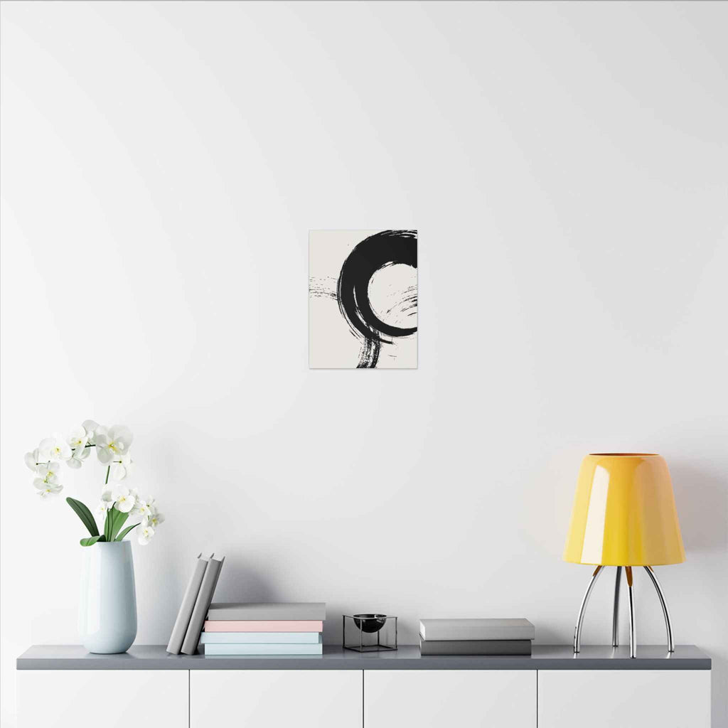 Zen Brushstroke Wall Art - Minimalist Black Circle Abstract Canvas Decor - TheKaraHan