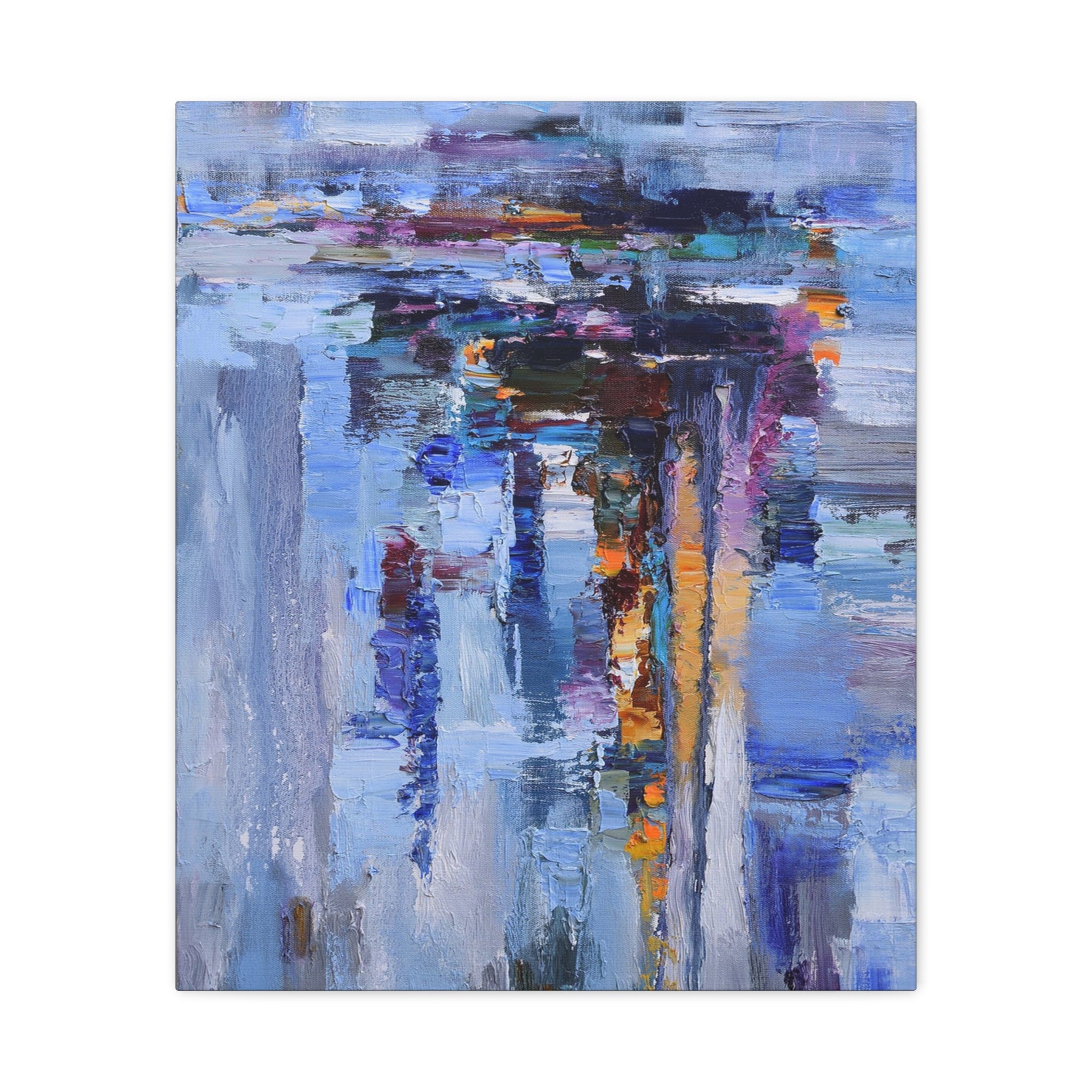 Abstract Blue Cityscape Canvas Print – Modern Stretched Matte Wall Art 