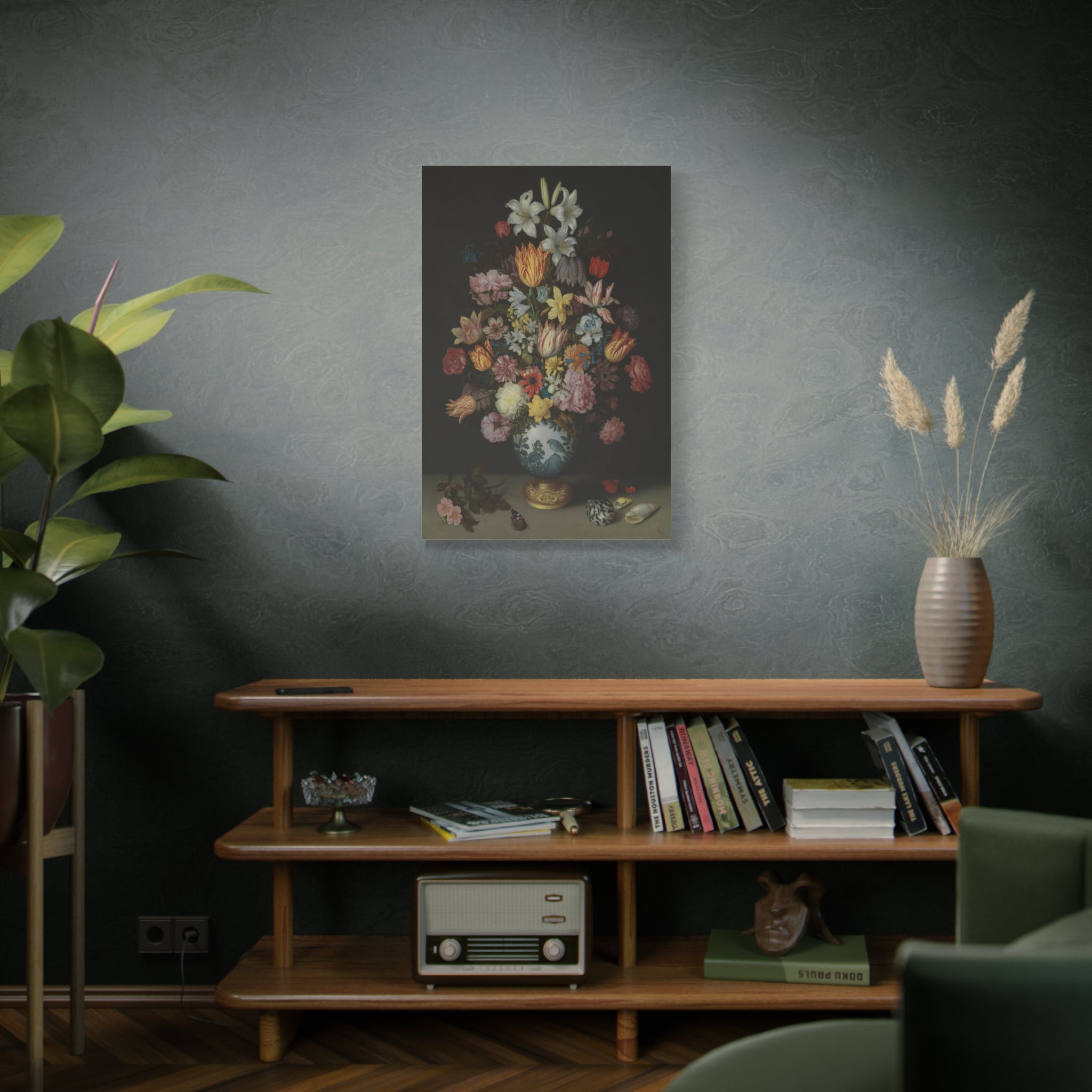 Vintage Floral Still Life Canvas Print - Stretched Matte Wall Art 