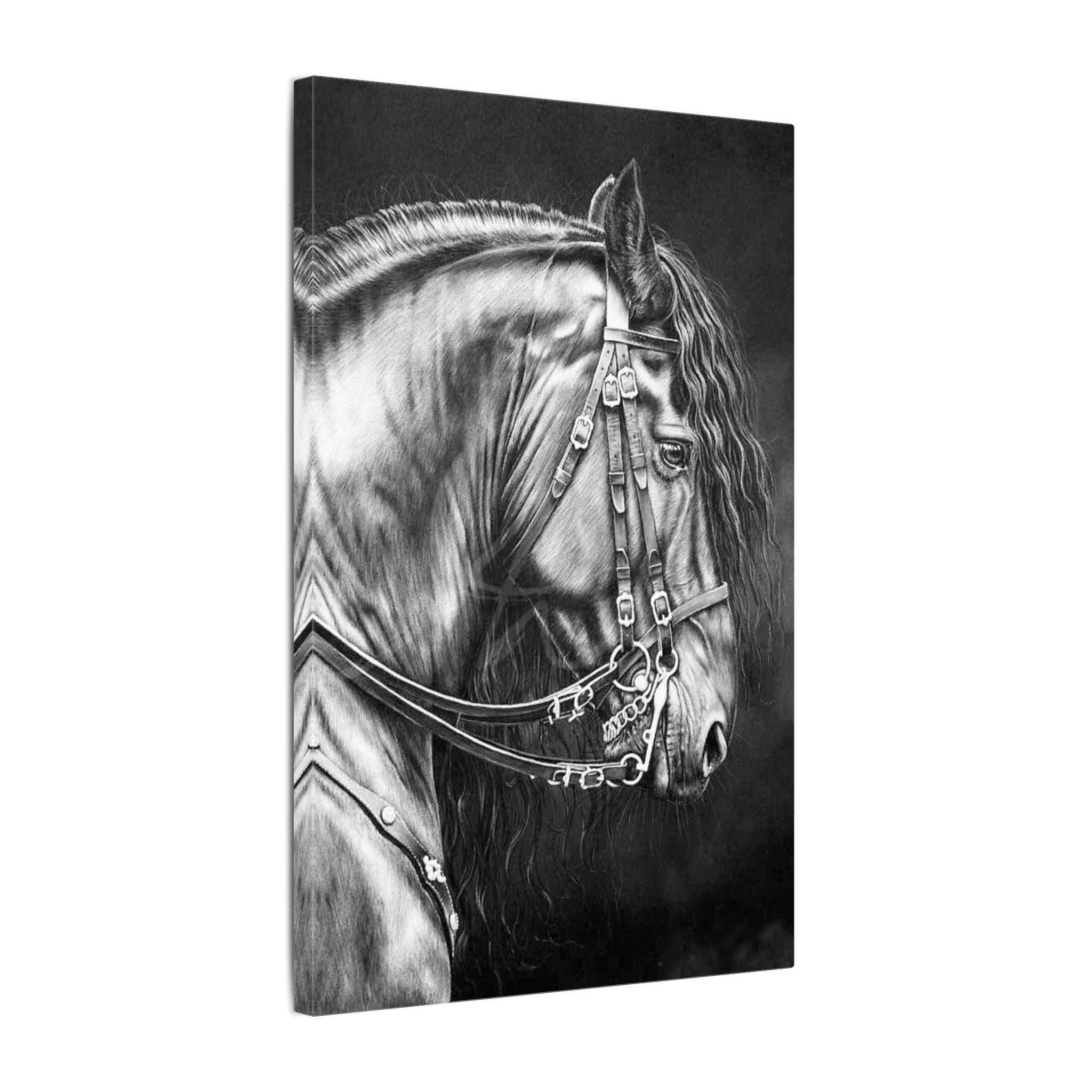 Black and White Horse Portrait Canvas - Matte Stretched Wall Decor - TheKaraHan