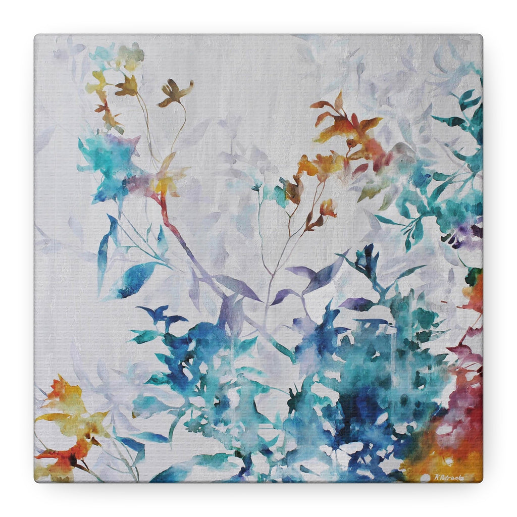 Floral Watercolor Canvas Art - Abstract Blue & Teal Botanical Print - TheKaraHan
