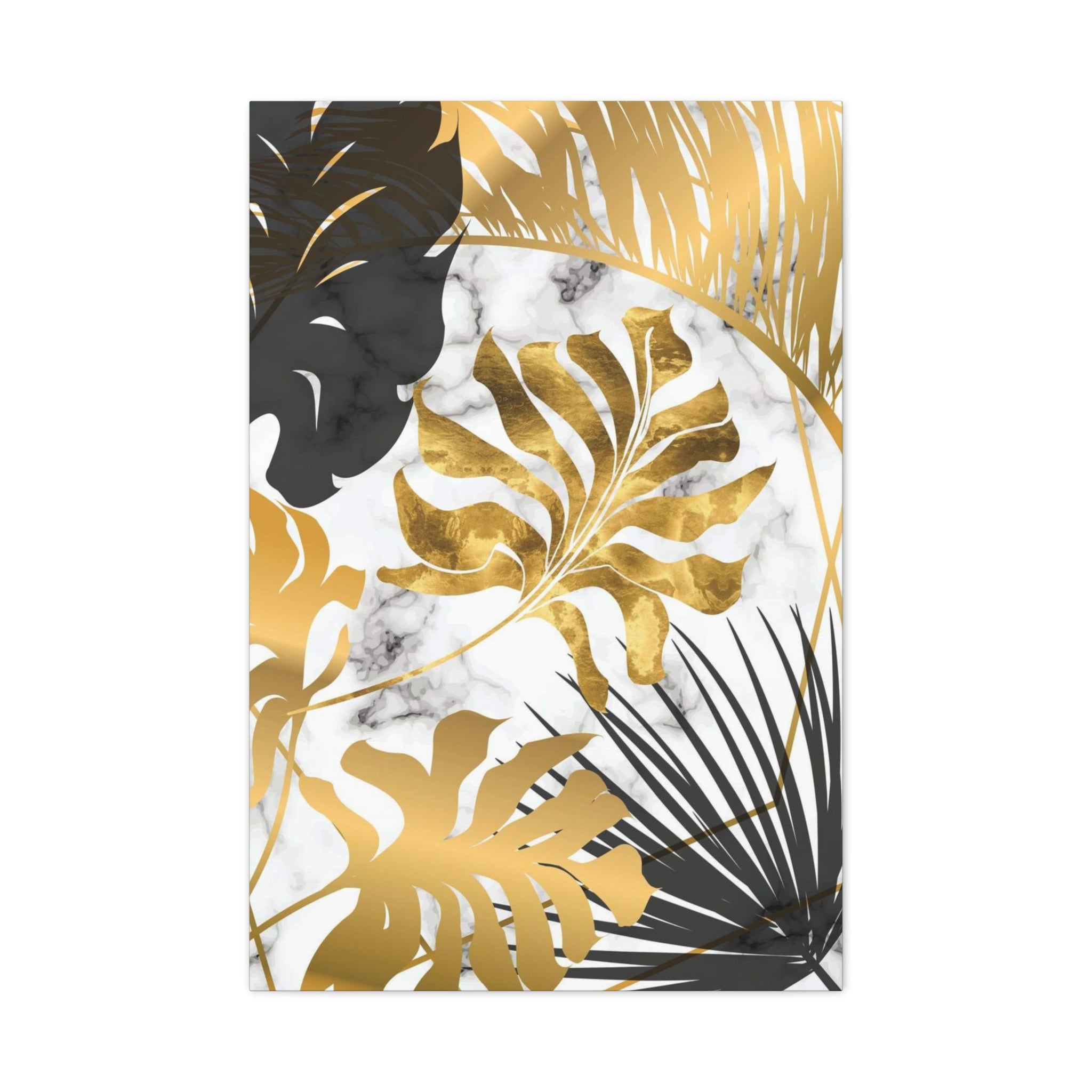 Gold & Black Tropical Leaves Canvas Wall Art — Modern Marble Botanical Print 