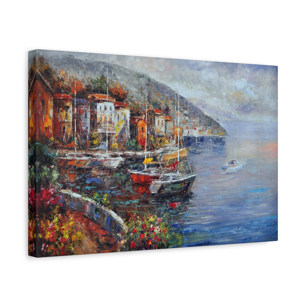 Mediterranean Harbor Matte Canvas - Stretched Seascape Wall Art 