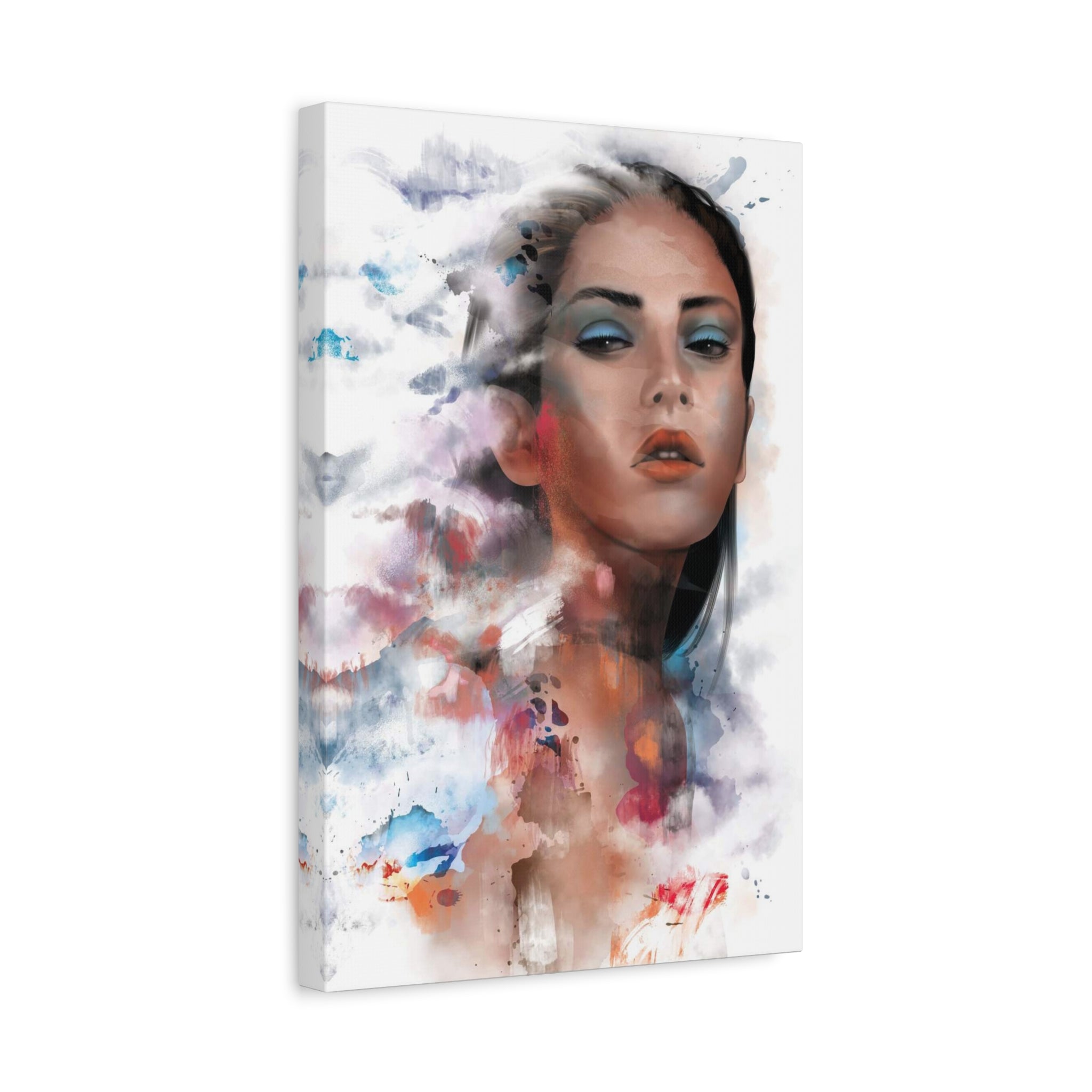 Watercolor Portrait Canvas Print — Ethereal Female Face Matte Stretched Art 