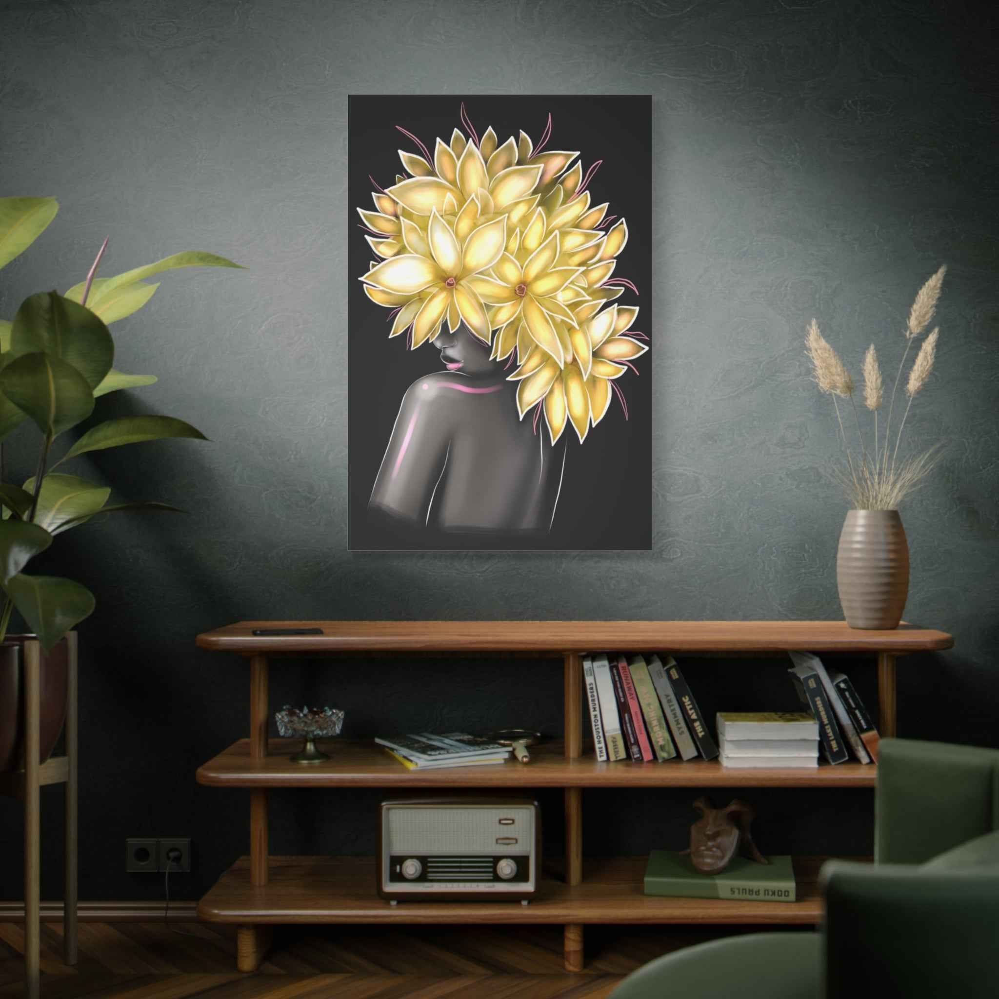 Golden Floral Bust Wall Art Canvas – Luxury Abstract Flower Sculpture Print